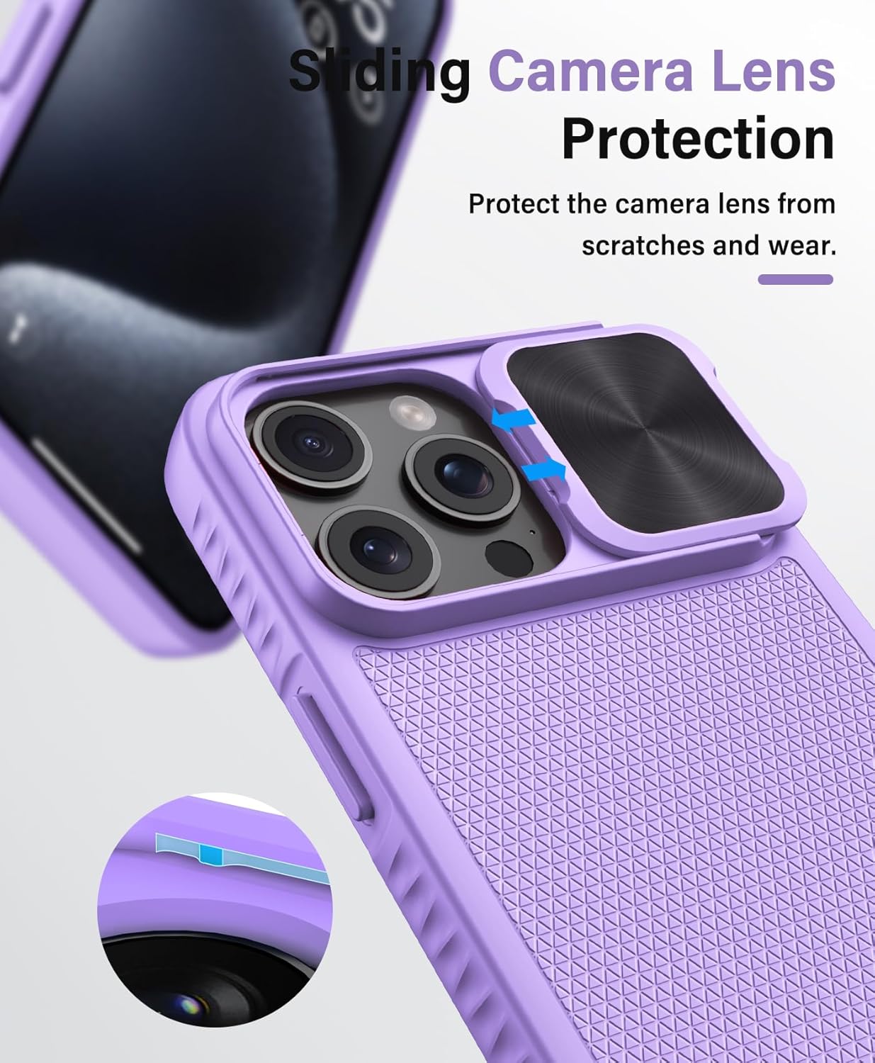 Vihibii Funda para iPhone 15 Pro Max, compatible con MagSafe, soporte integrado y cubierta de cámara deslizante, protección contra caídas de grado
