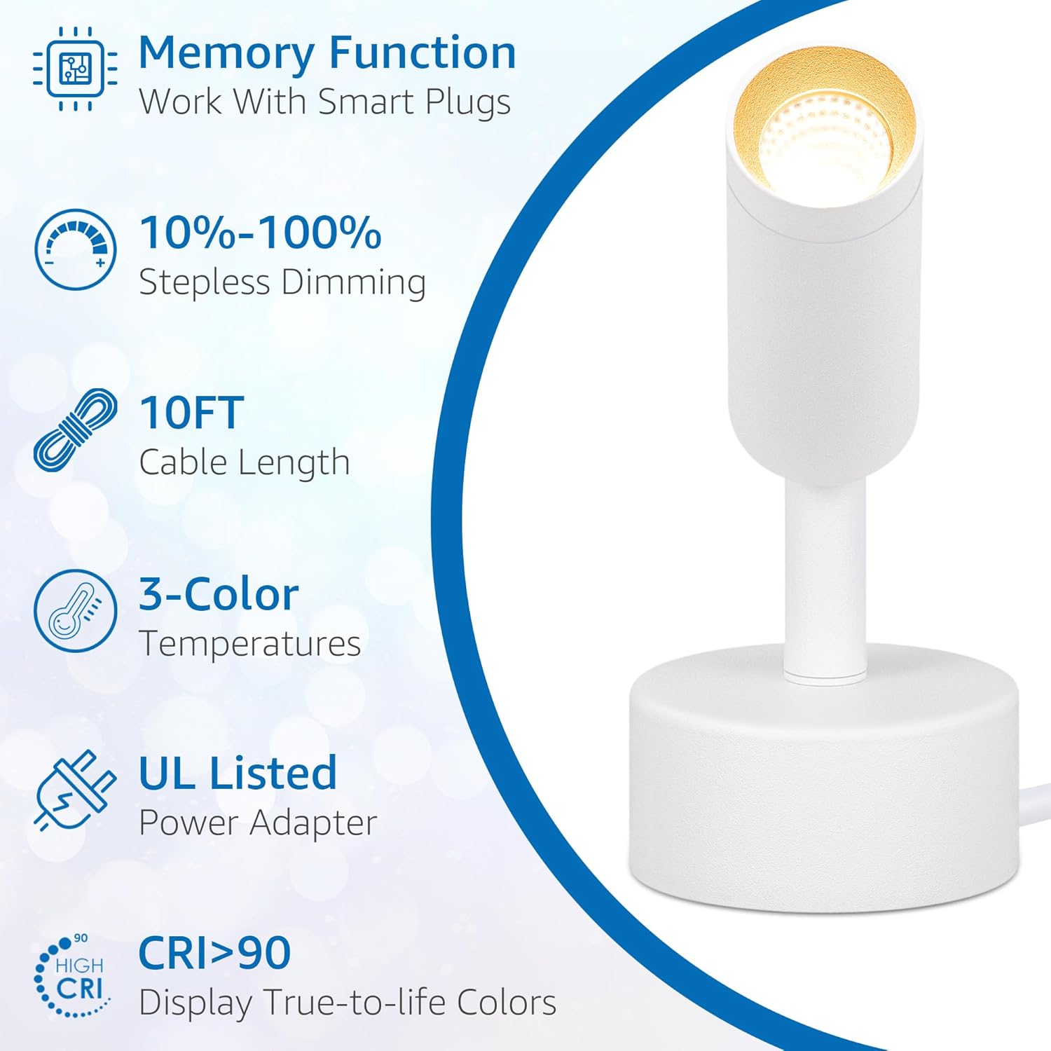 SUNVIE Focos LED para interiores de 3 W, focos de luz interior con función de memoria, 3000 K4000 K5000 K, iluminación ascendente interior de 120 V,
