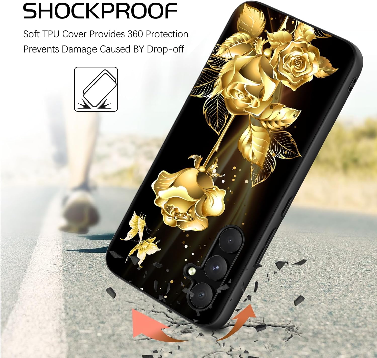DOMAVER Funda para Galaxy A54 Funda Samsung A54 5G Resplandor en la Oscuridad Rosa Dorada Flores Luminosa Delgada Ligera Cubierta Protectora – Oro
