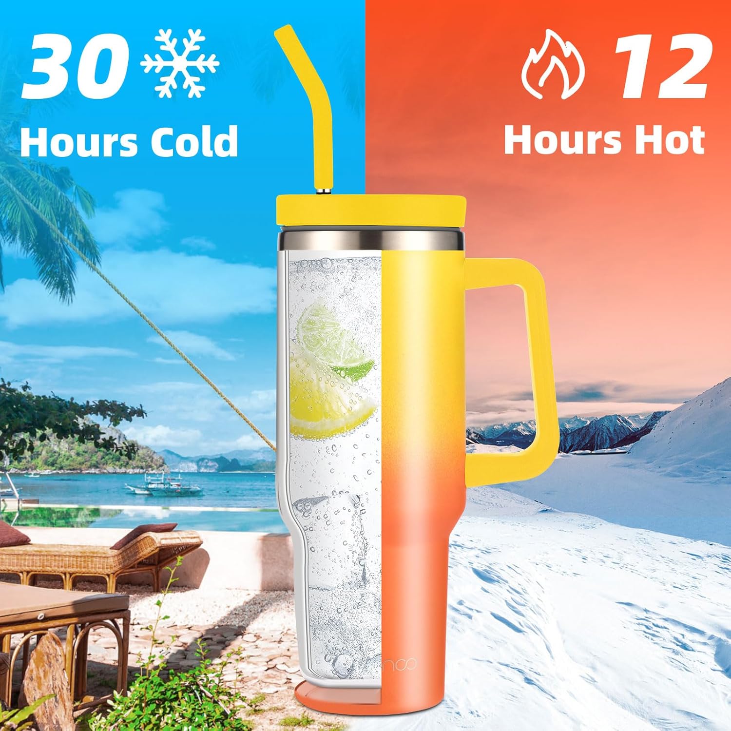 mininoo Vaso de 30 onzas con asa y pajilla, taza aislada con asa a prueba de fugas, botella de agua de acero inoxidable, taza de viaje, apto para