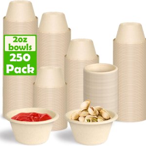 Groecycle Cuencos de papel pequeños de 2 onzas, paquete de 250 cuencos de chile desechables, cuencos de fibra de bagazo compostables, cuencos de Groecycle Cuencos de papel pequeños de 2 onzas, paquete de 250 cuencos de chile desechables, cuencos de fibra de bagazo compostables, cuencos de