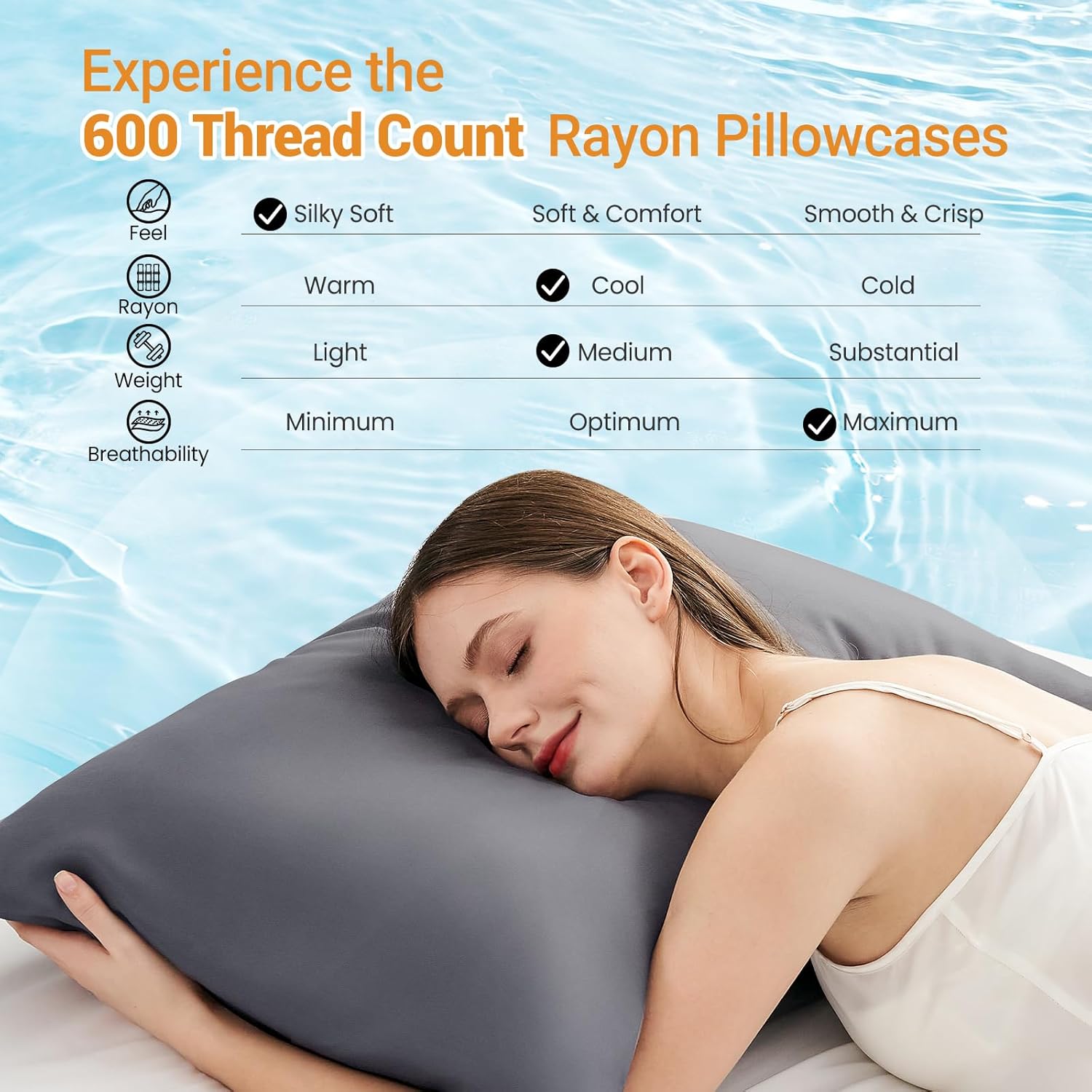 Juego de 2 fundas de almohada de 600 hilos tamaño King, 100% rayón refrescantes para personas que duermen con calor, fundas de almohada suaves y