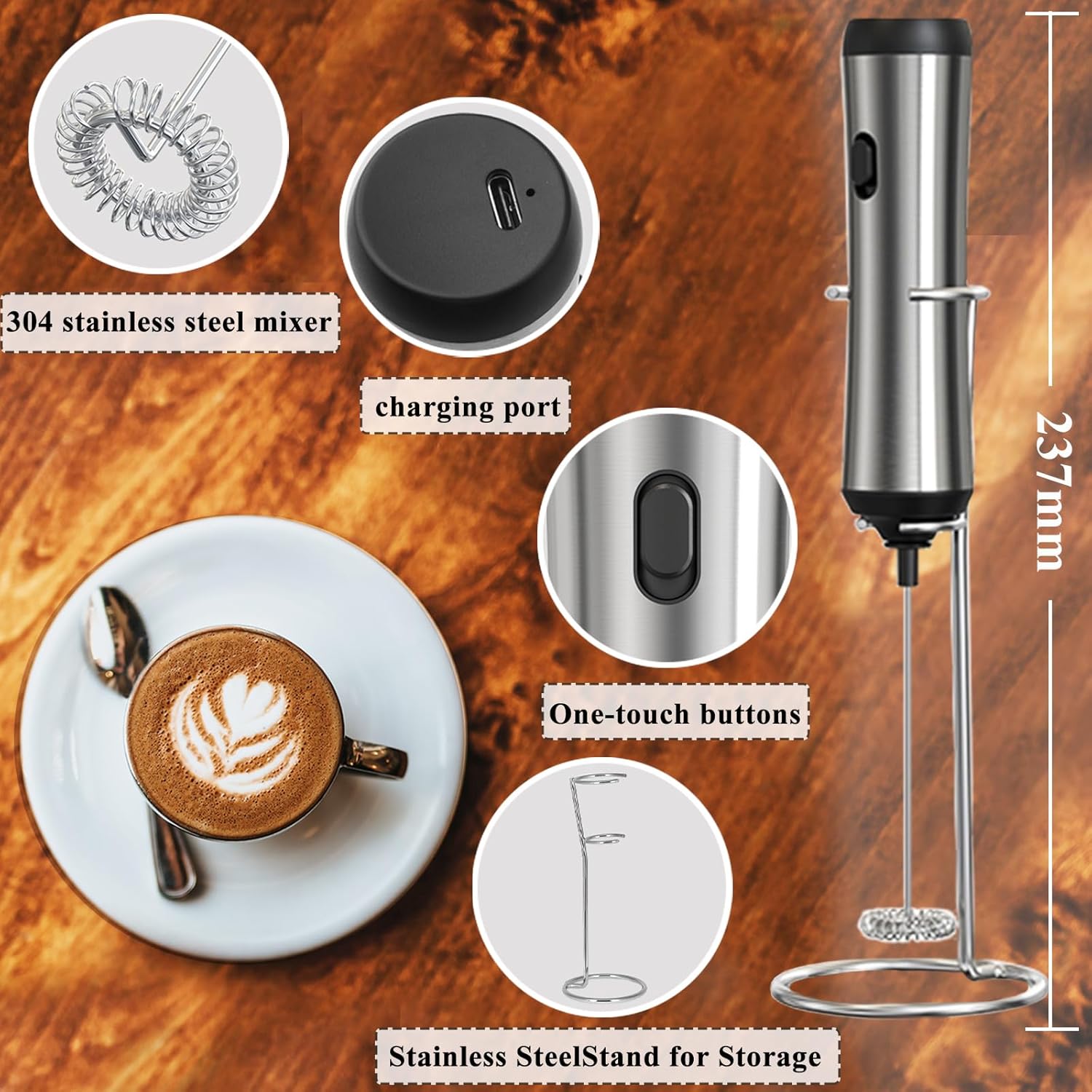 Espumador de leche eléctrico compacto, espumador de leche de café, espumador de leche recargable tipo C, mini mezclador y espumador de café, máquina