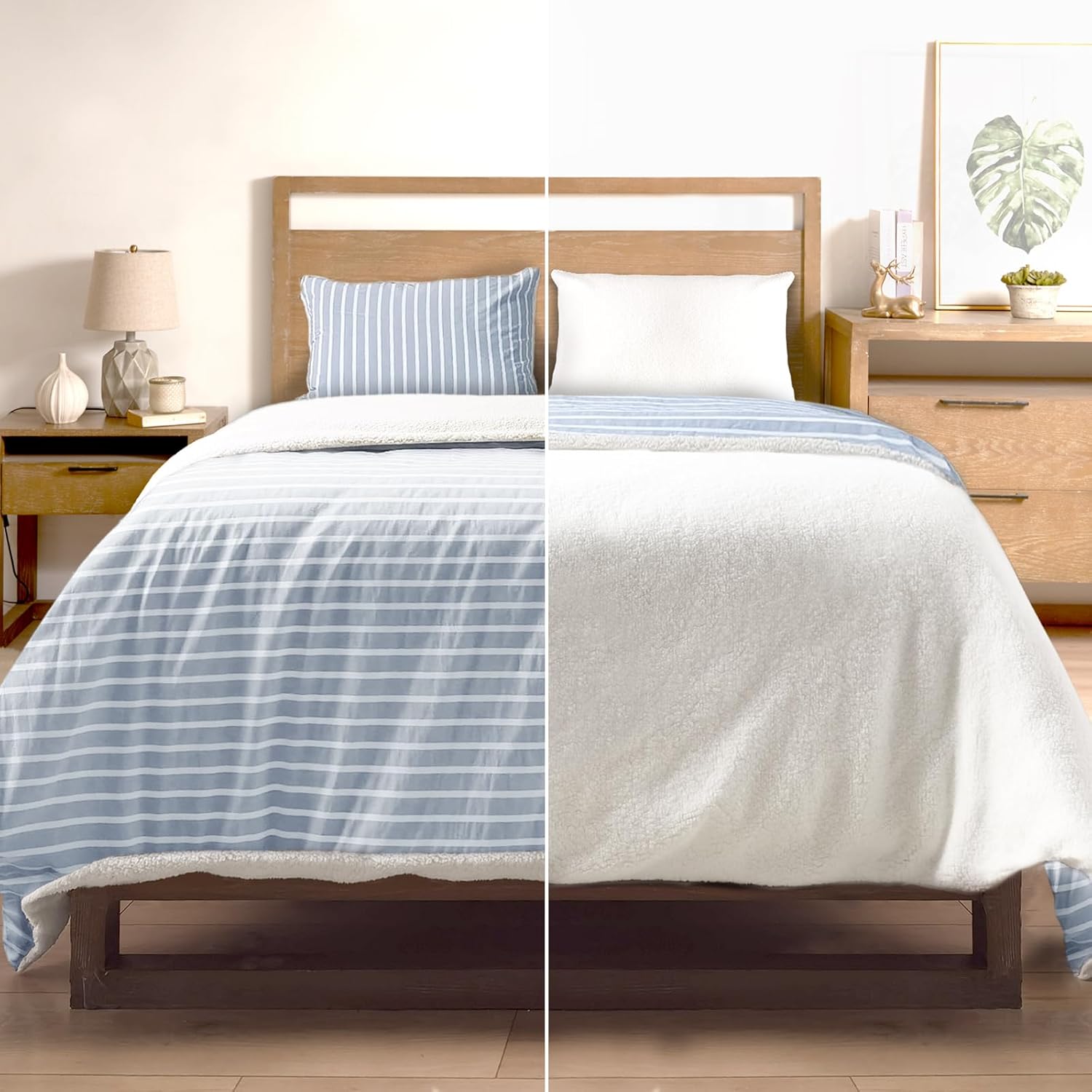 Juego de funda de edredón de mezcla de algodón, tamaño King, juego de ropa de cama de 3 piezas con 2 fundas de almohada, diseño reversible, cierre