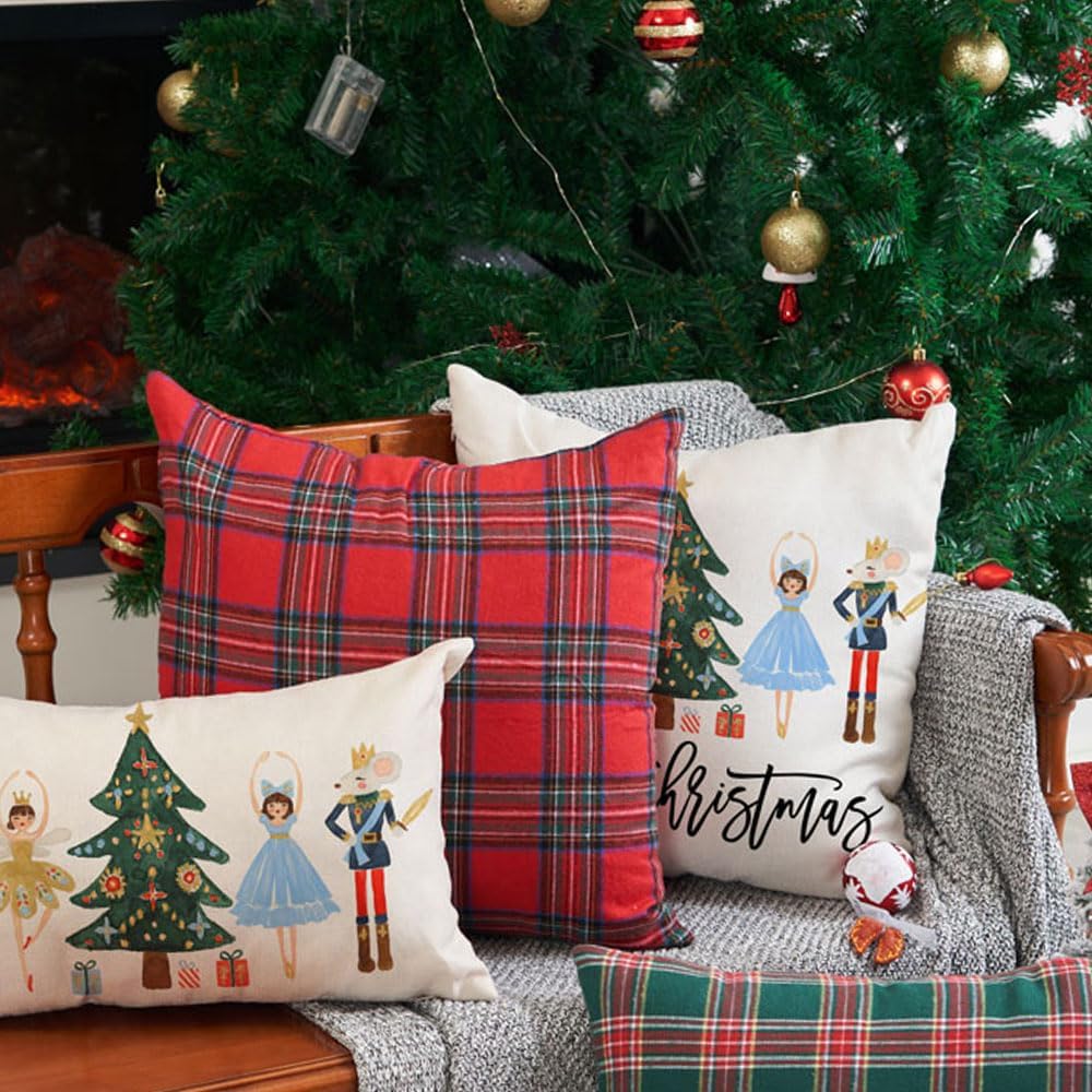 Juego de 2 fundas de almohada de 18 x 18 pulgadas, diseño de cascanueces de Navidad, decoración navideña de invierno, vacaciones, decoración para