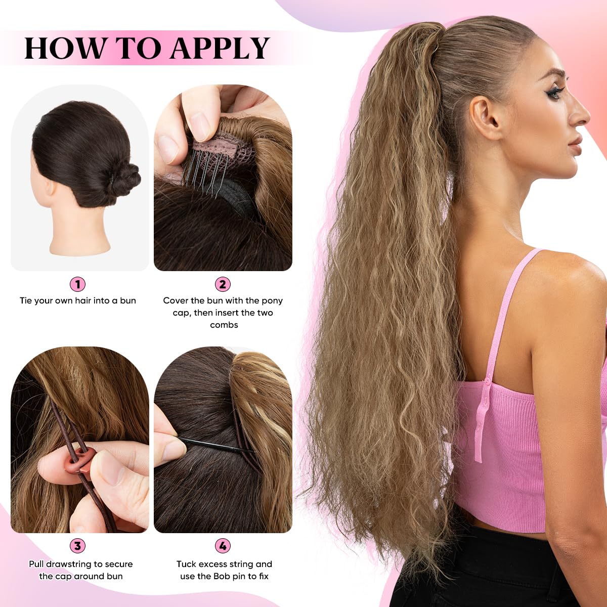 Extensión de cola de caballo con cordón, de 26 pulgadas de largo, esponjoso, ondulado, para mujeres negras, extensiones de cabello rizado para uso