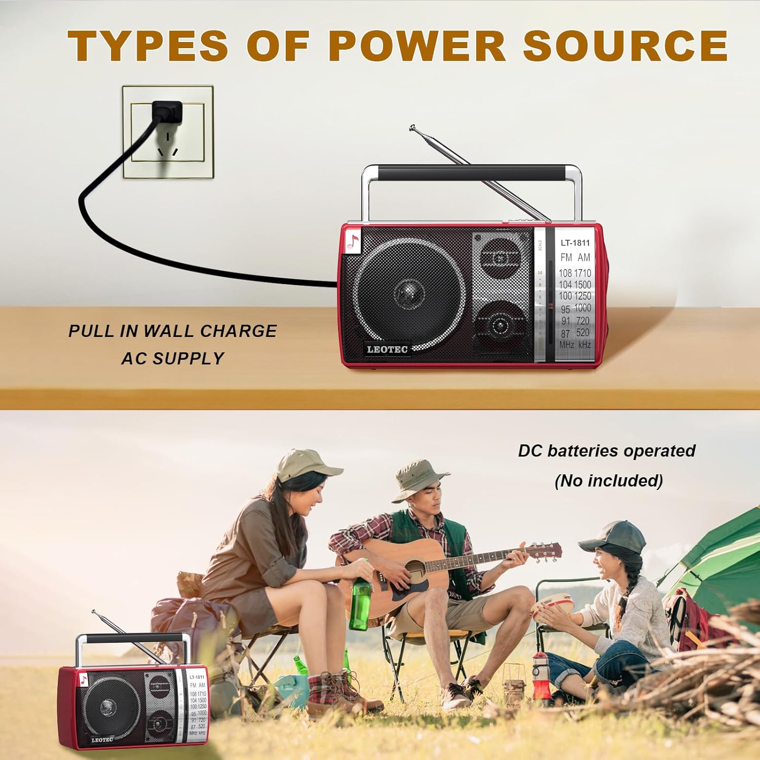 LEOTEC Radio AM FM, radio Bluetooth portátil, enchufe de pared o funciona con pilas, la mejor recepción con conector para auriculares, de mano,