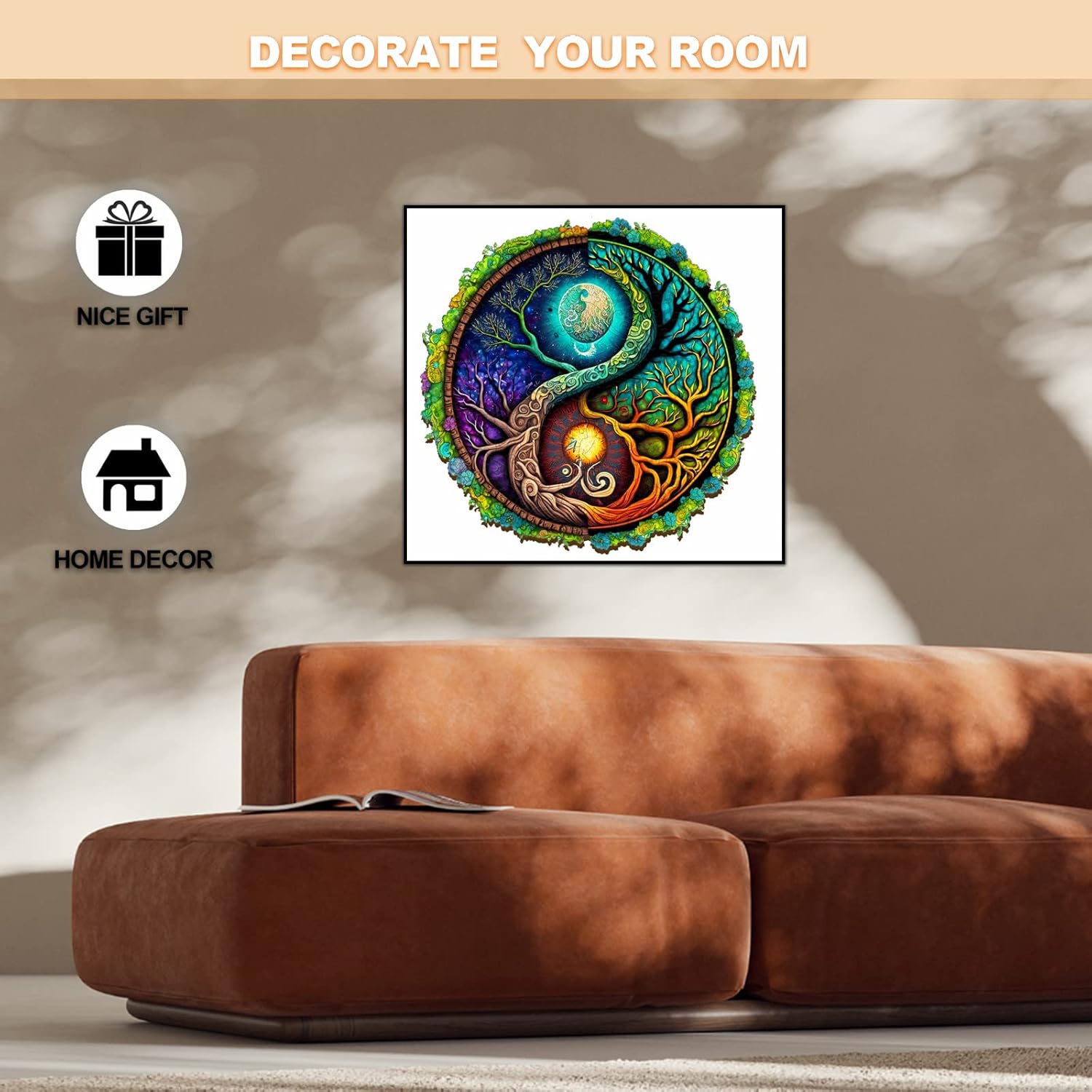 YIN YANG – Rompecabezas de madera para adultos, árbol de la vida, rompecabezas de forma única (S, 100 piezas, 7.9 x 7.9 pulgadas), rompecabezas