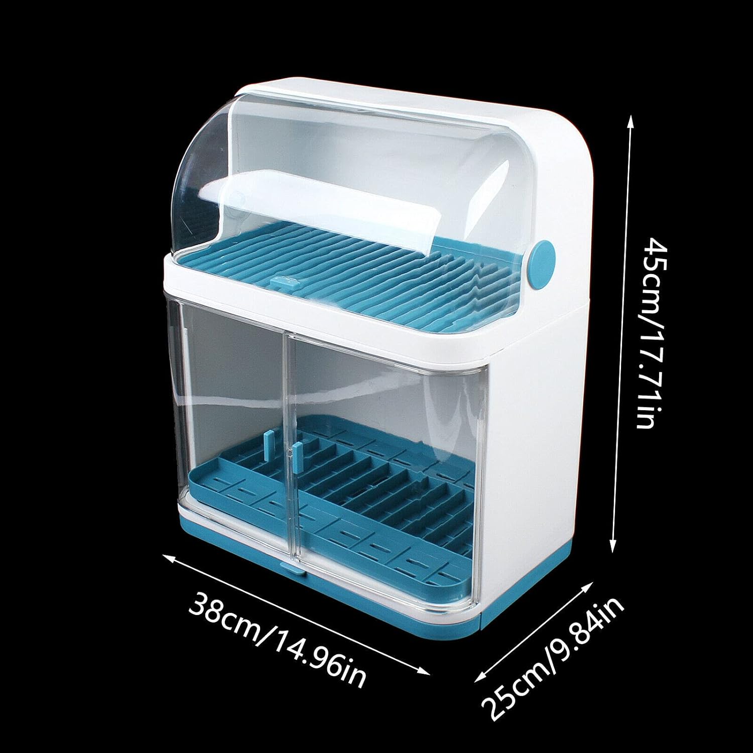 Escurridor de platos de cocina, caja de almacenamiento de plástico a prueba de polvo de 2 niveles, cesta para cubiertos, organizador de utensilios