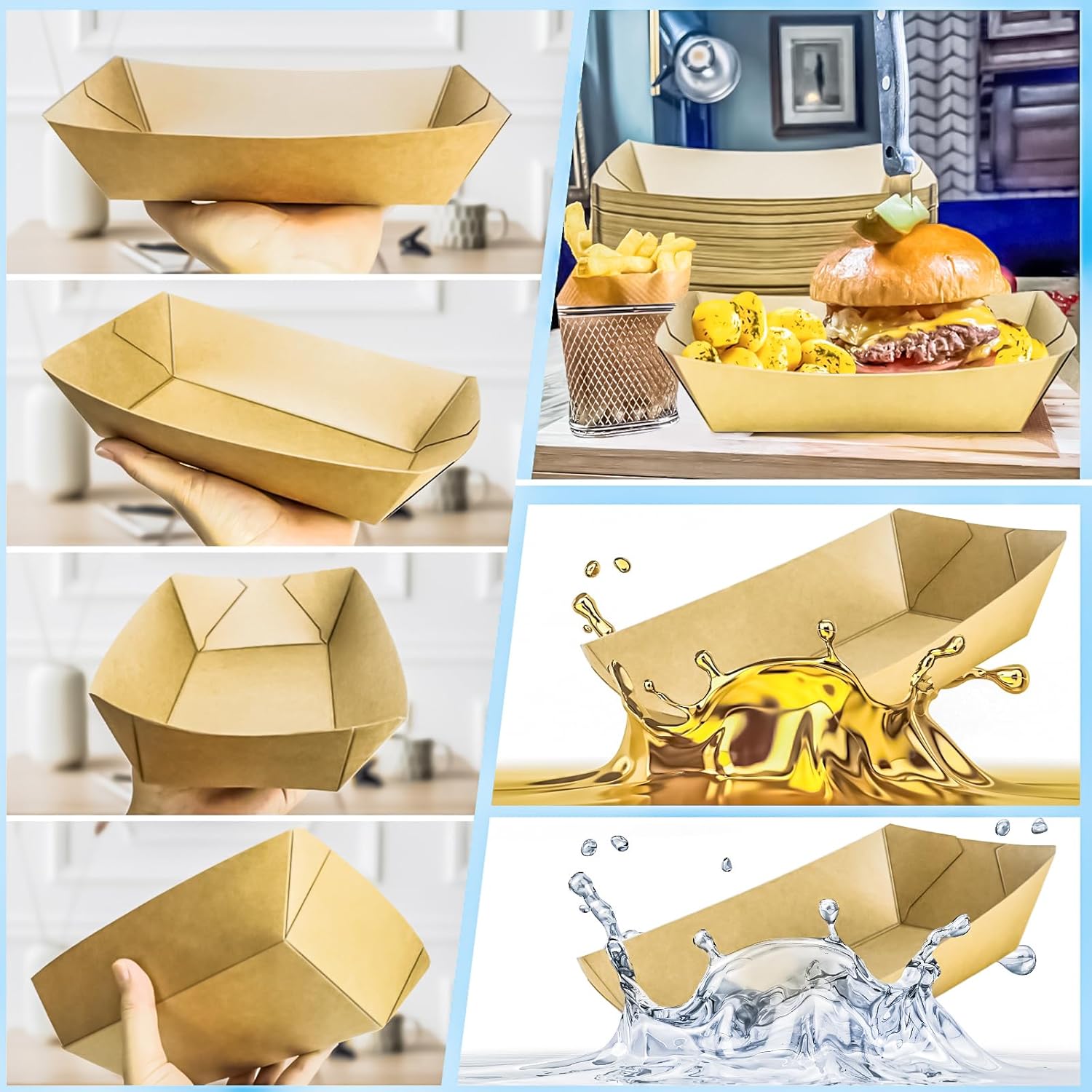 MotBach Paquete de 30 bandejas de papel extra grandes de 5 libras, desechables, resistentes a la grasa, bandeja de comida de papel resistente para