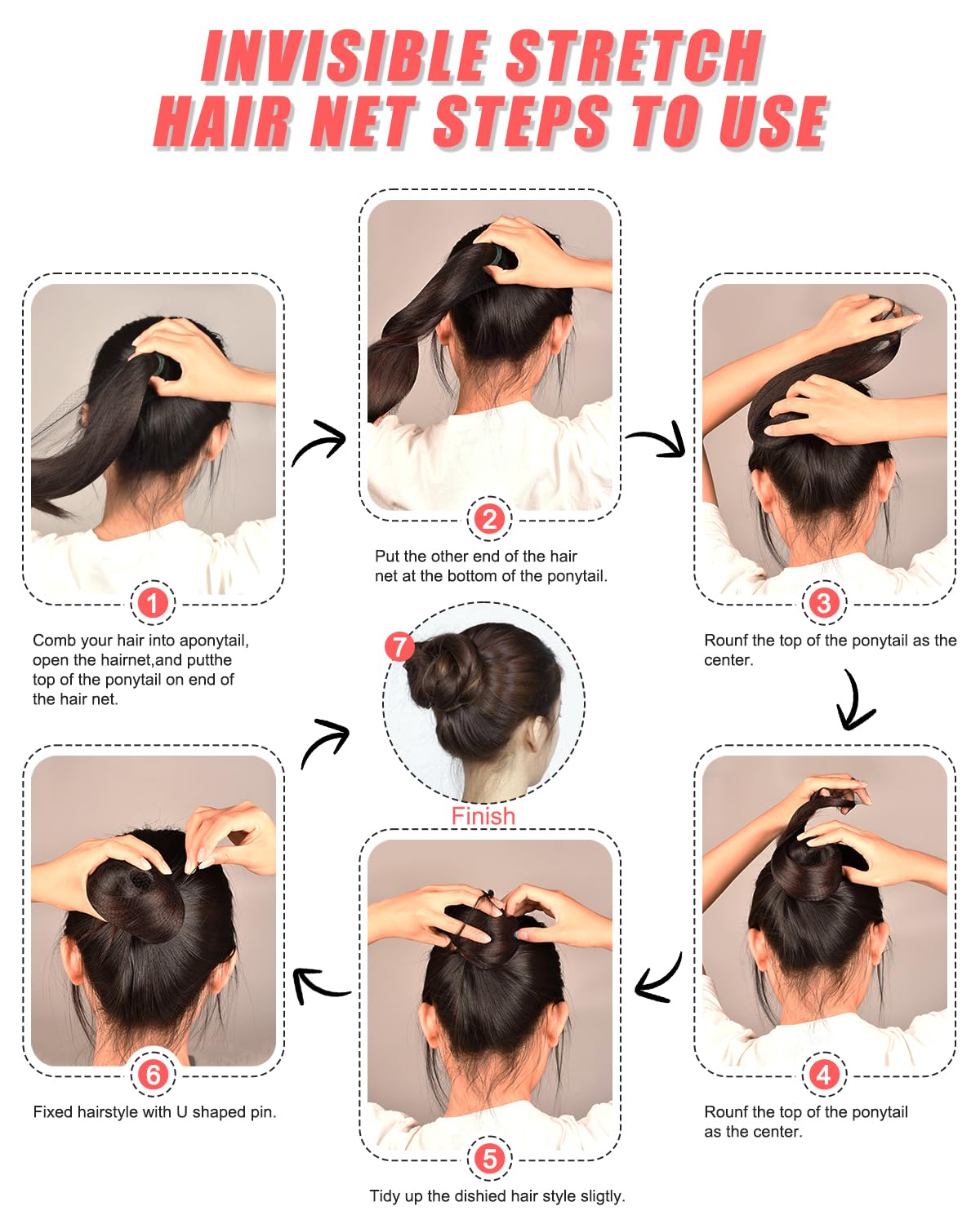 Smilco Red para el pelo de 50 piezas y 50 horquillas en forma de U, 20 pulgadas, red elástica invisible para servicio de alimentos, moño de ballet,
