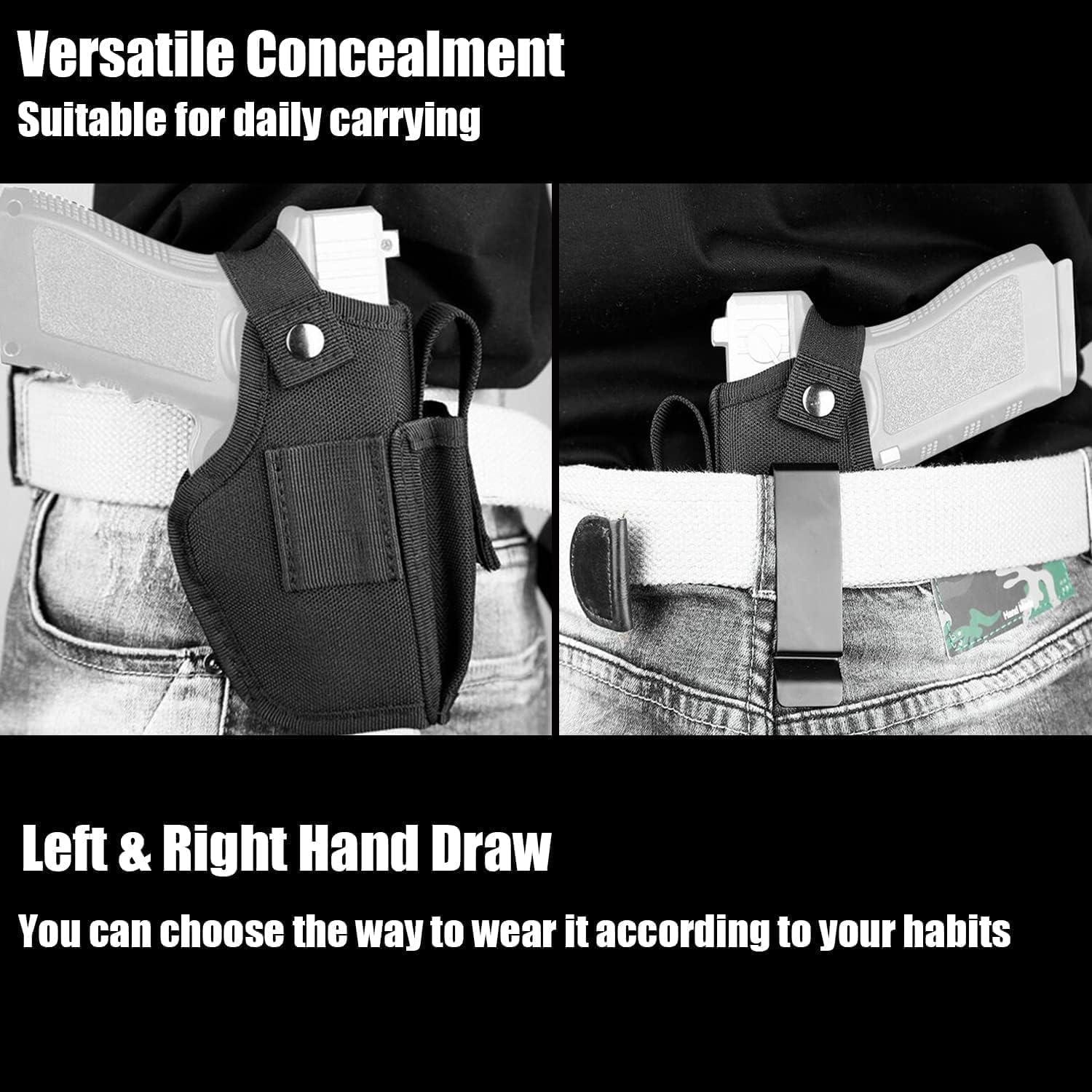 Funda universal para pistola, IWB OWB para pistola, bolsas tácticas para pistola, fundas para pistola de cintura para mano derecha e izquierda,