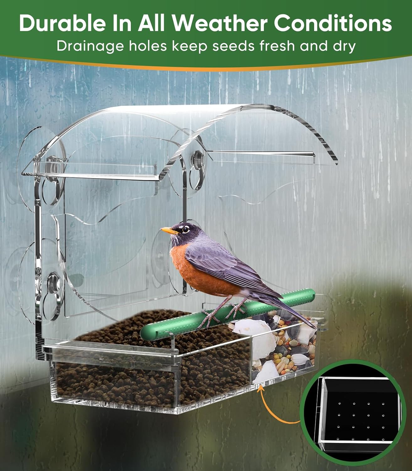 Comedero para pájaros con 4 ventosas fuertes, comedero para pájaros de ventana transparente para exteriores, casa de pájaros de acrílico para