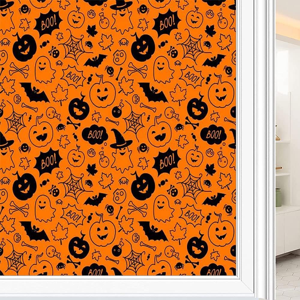 Película de ventana 3D de Halloween, patrón de estilo de Halloween, para puerta de cristal, baño, sala de estar, 17.7 pulgadas de ancho x 23.6
