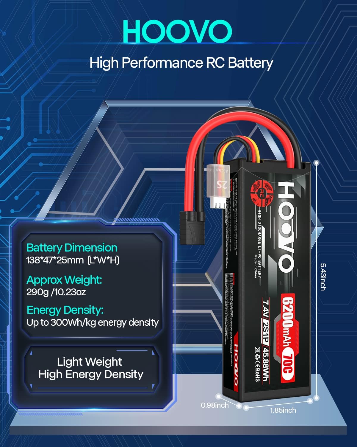 HOOVO 7.4V 6200mAh 70C 2S Lipo Batería Caso Duro para RC Car RC Helicóptero RC Camión RC Truggy Avión Quadcopter UAV Drone FPV