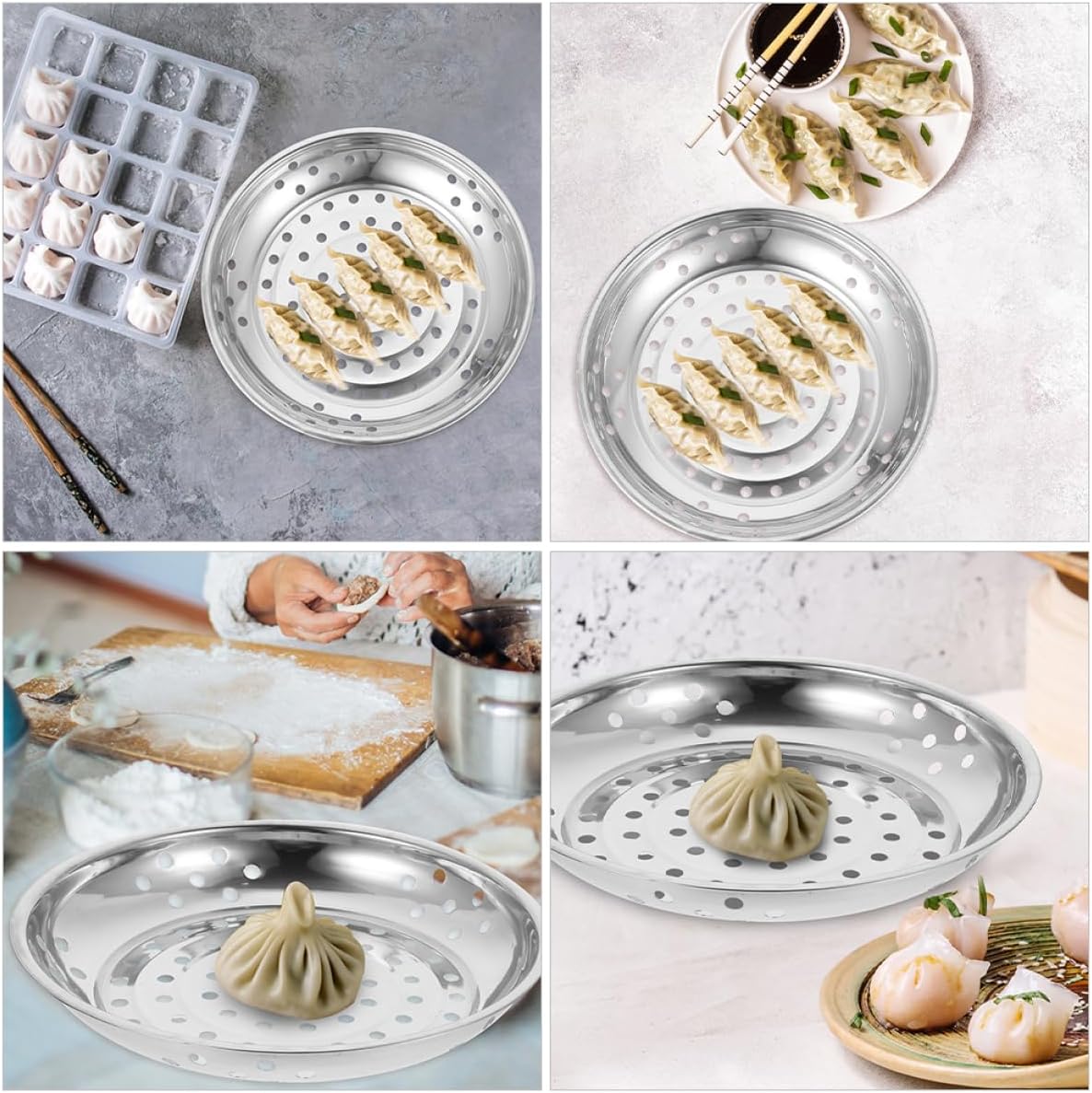 RORPOIR Hair Steamer Steam Basket Stainless Steel Food Dish Stainless Steel Food Tray Dumpling Storage Plate Metal Plate Salad Holder Leaky Disk
