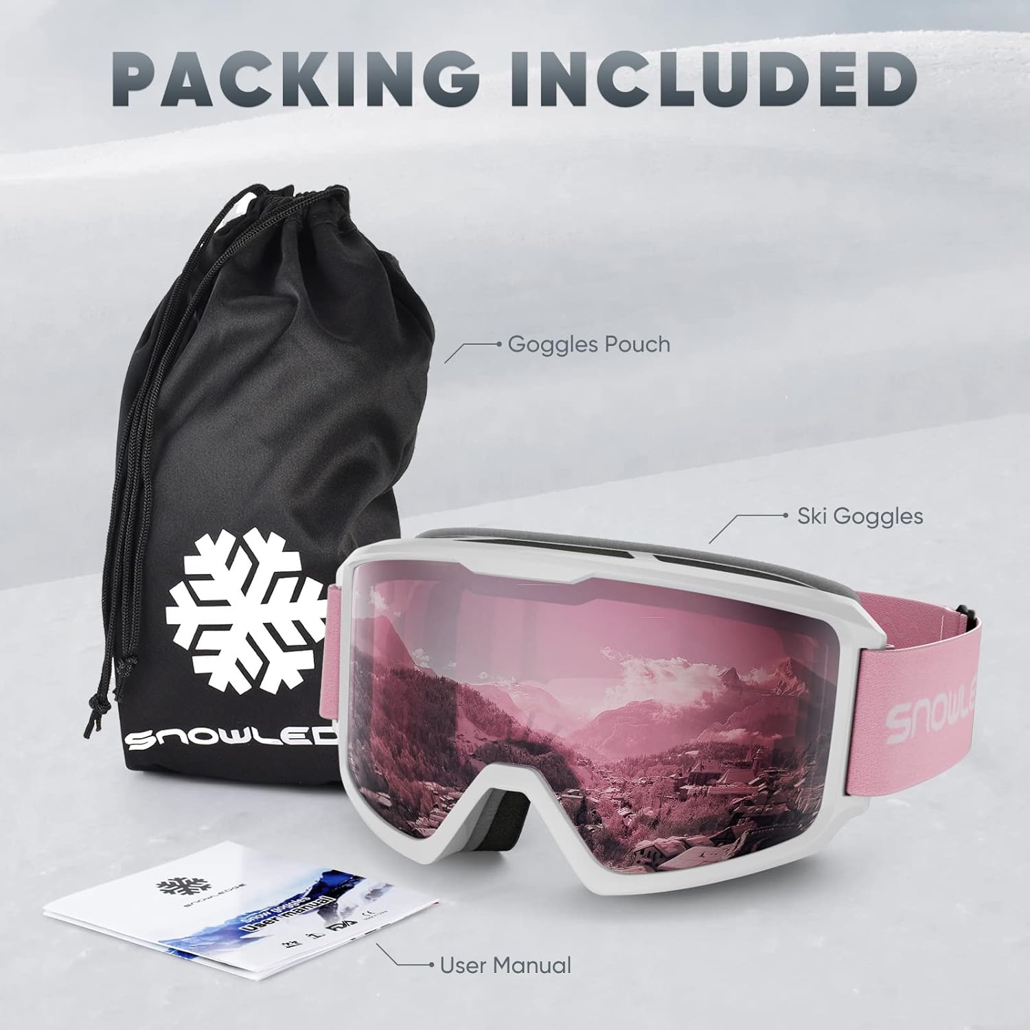 Gafas de esquí y snowboard para hombres, mujeres y jóvenes, OTG 100% protección UV
