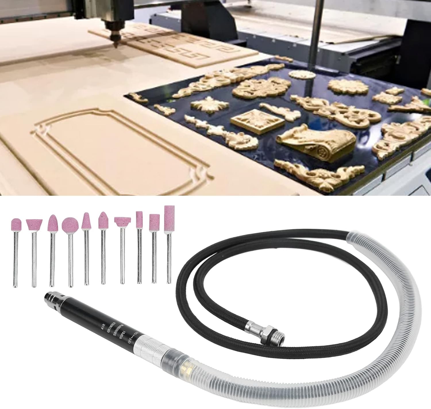 Kit de amoladora de troqueles de lápiz neumático Micro Die Grinder Set Pulido Grabado Herramienta 90psi