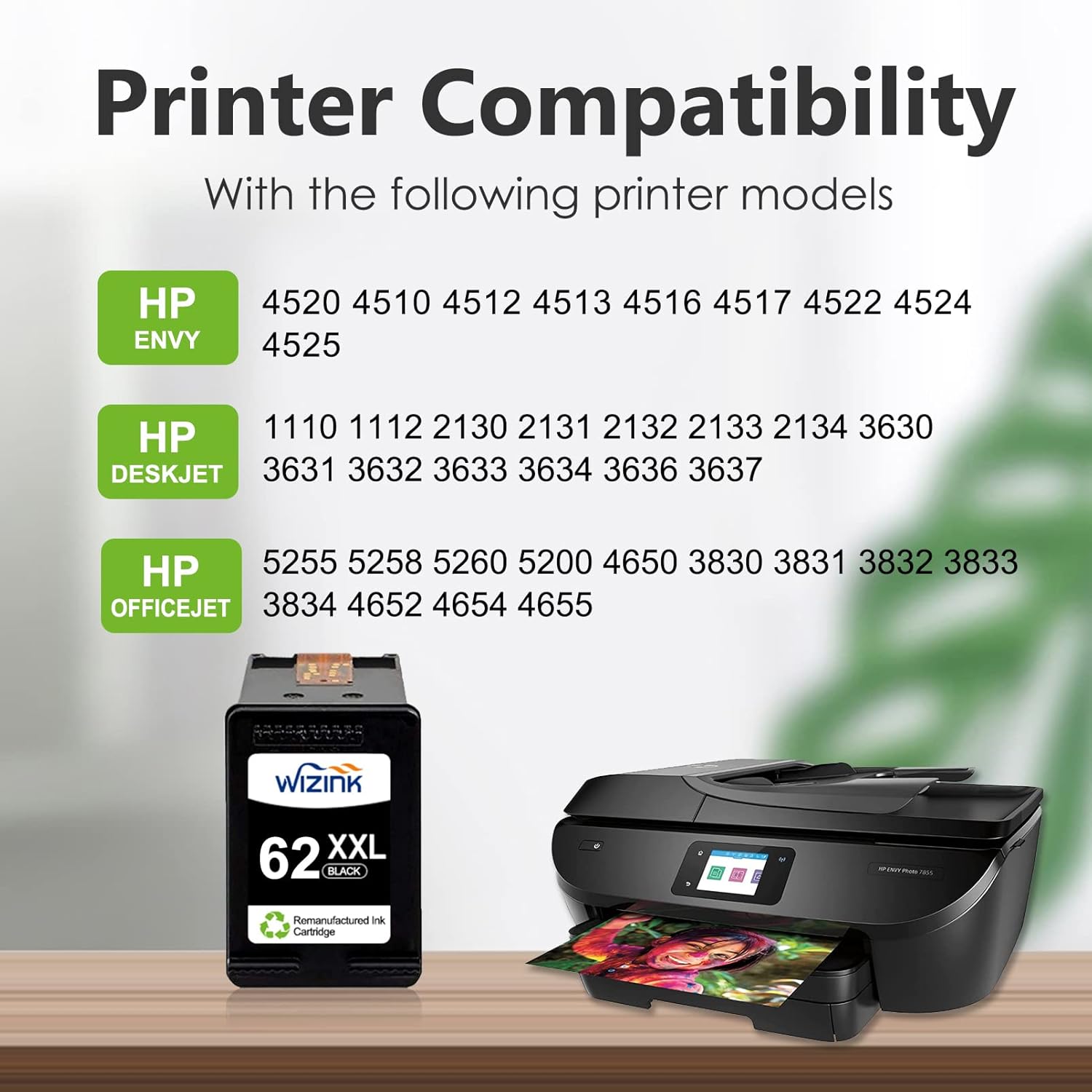 WIZINK Cartucho de tinta negro 62 XXL para impresoras remanufacturadas, cartuchos de tinta 62xl 62xl 62 XXL para impresora HP Envy 5540 5640 5660