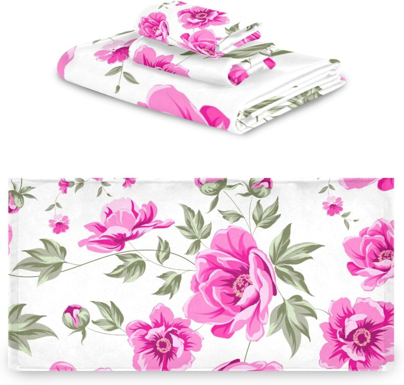 Elegante juego de 3 toallas de baño de peonía rosa, súper suaves, 1 toalla de mano, 1 paño de lavado, 1 toalla de baño, toallas decorativas para