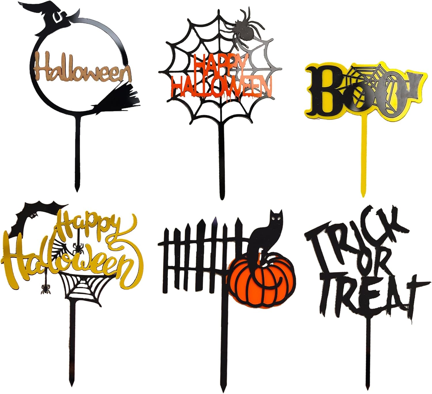 Decoración de pastel de Feliz Halloween, 6 piezas de calabaza murciélago fantasma, letras de truco o trato, suministros de decoración de pastel de