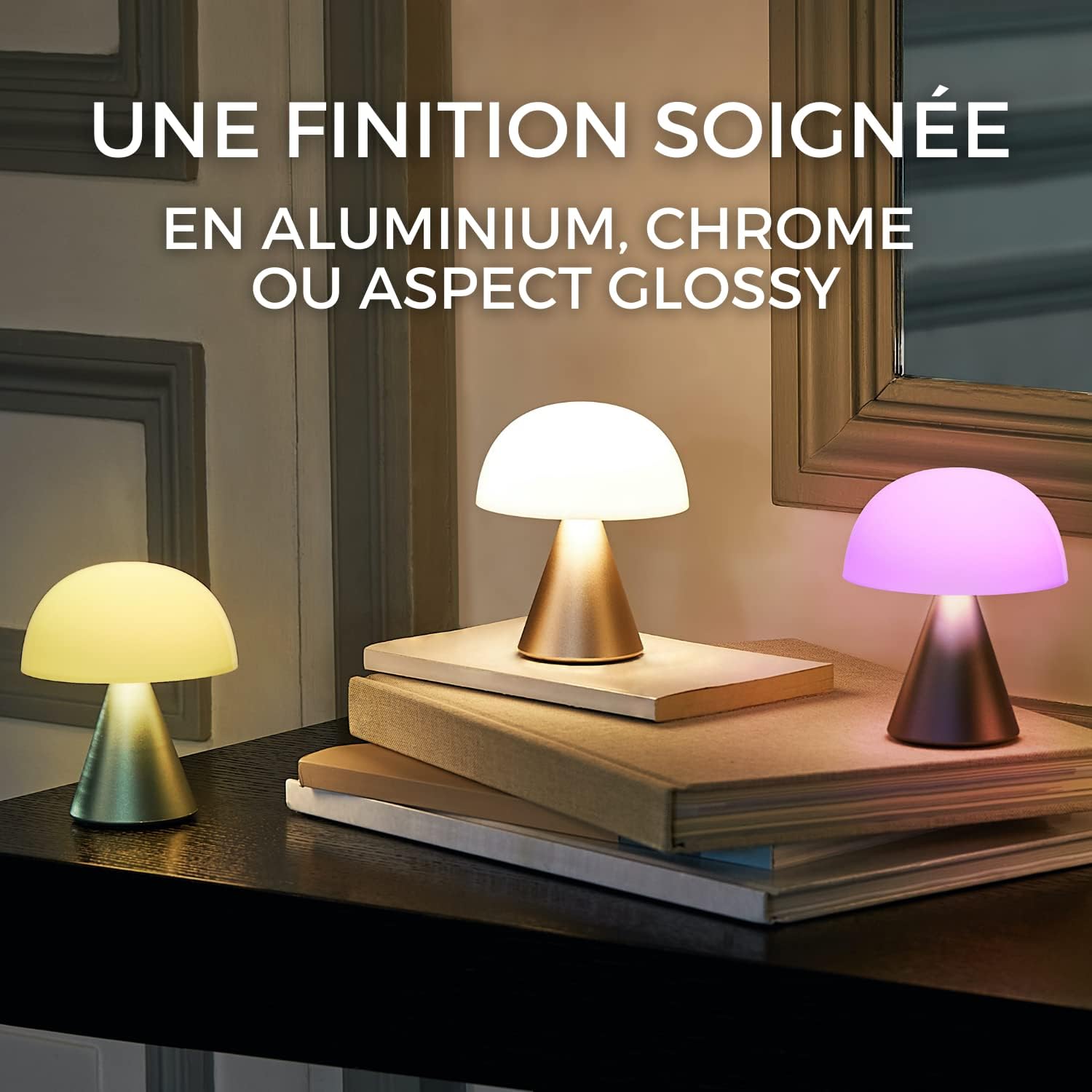 Lexon Mina M – Lámpara de noche portátil para dormitorios, niños y guardería, lámpara de mesa recargable de 9 colores LED con luz y atenuador de 24