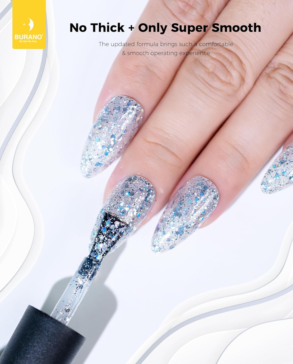 BURANO Esmalte de uñas de gel con purpurina, gel de uñas LED UV efecto holográfico brillante, requiere secado de gel, no se astilla, gel brillante,