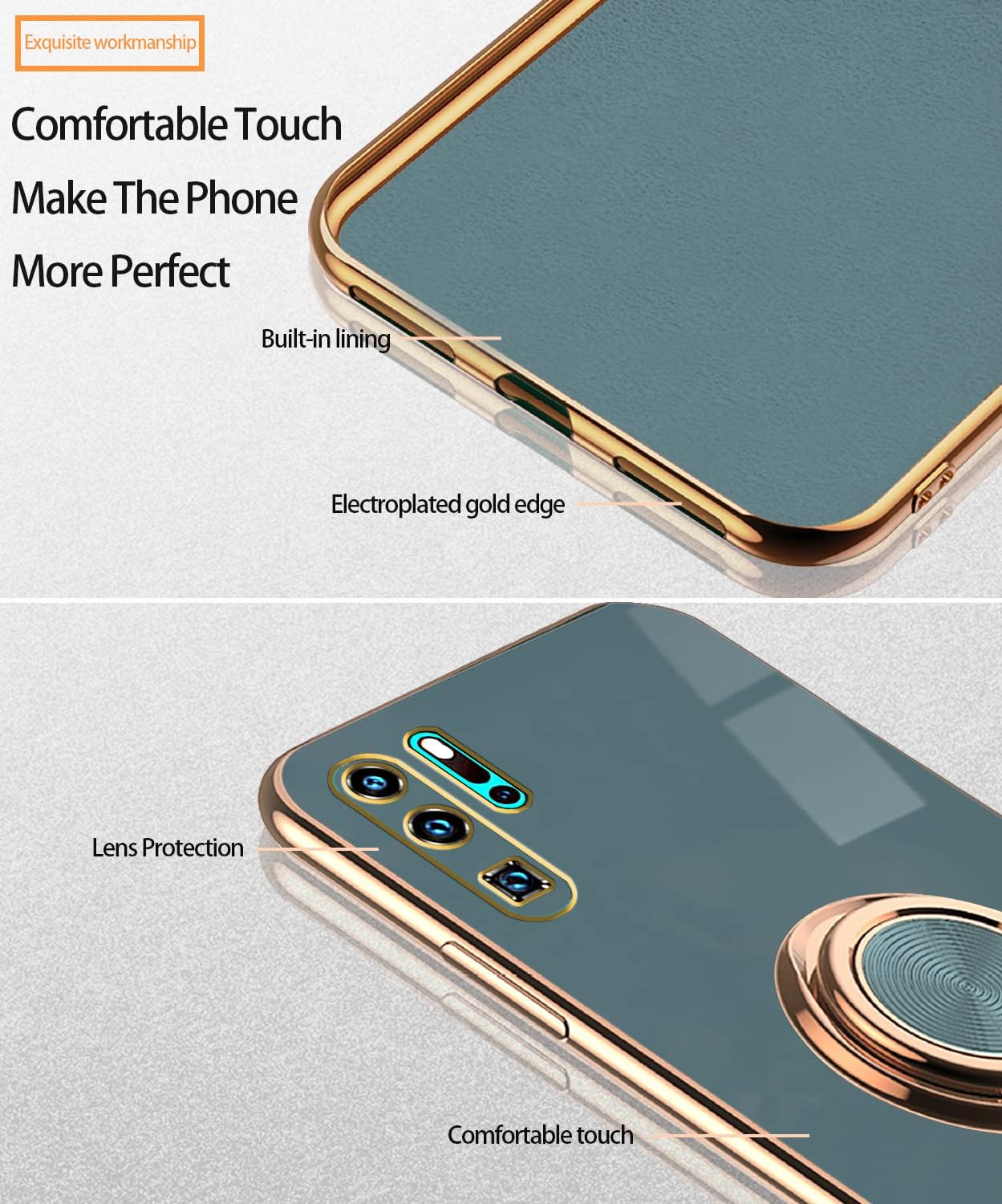 Wousunly Compatible con Huawei P30 Pro Case Ring Holder Magnet Green, Huawei P30 Pro Funda de teléfono Funda de silicona a prueba de golpes Funda