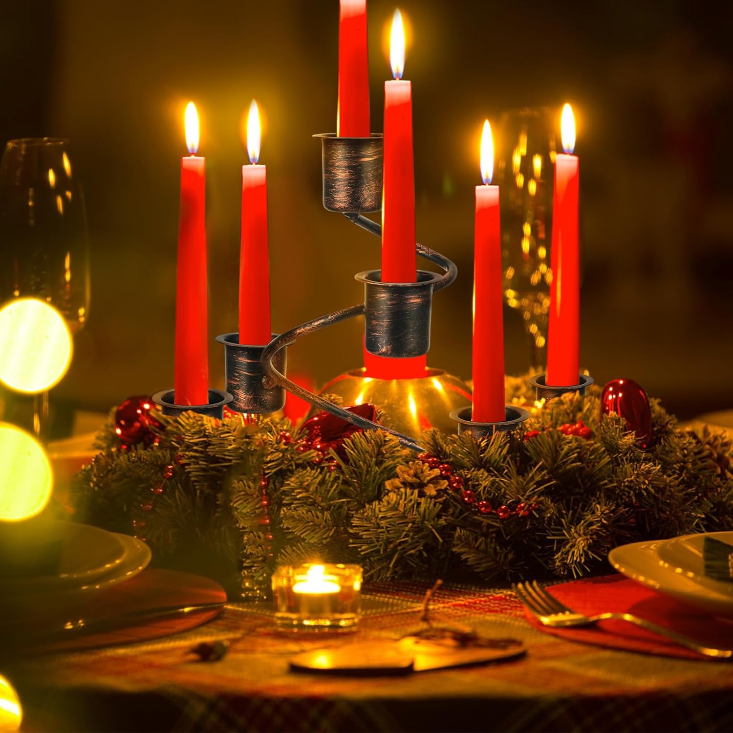 3 piezas de corona de Adviento de Navidad, candelabro rústico de corona de Adviento con estructura en espiral, portavelas de Navidad de metal,
