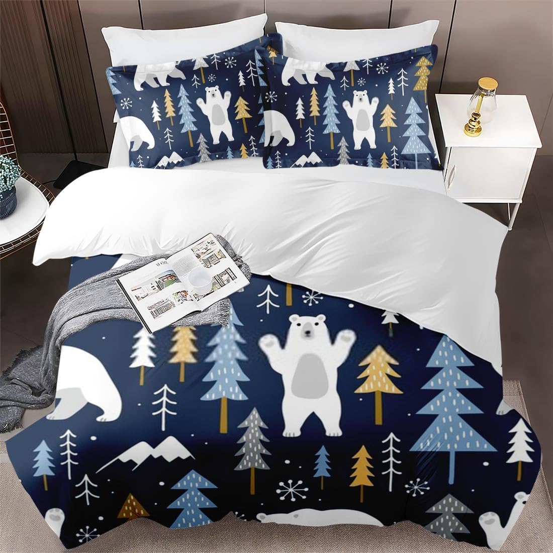 Juego de funda de edredón, bonito juego de ropa de cama de pino de osos para niños y adultos, decoración de dormitorio, juego de funda de edredón