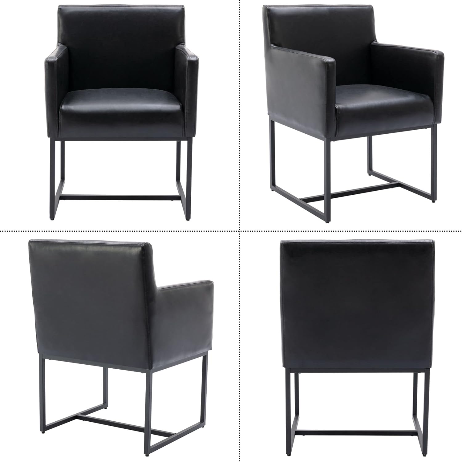 Wahson Juego de 2 sillas de comedor modernas tapizadas de piel sintética con brazo, sillas de cocina contemporáneas con base de metal dorado, piel