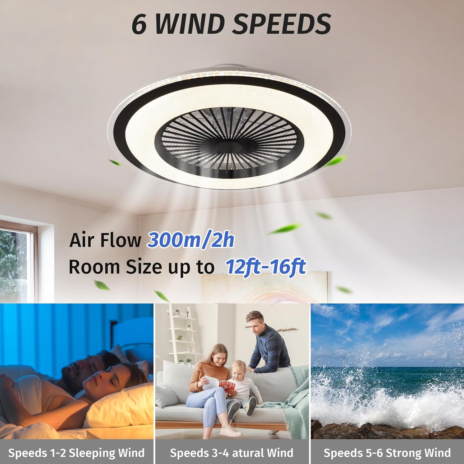 MDZHYA Ventilador de techo de perfil bajo con luces, ventiladores de techo sin aspas de 24 pulgadas, control remoto, ventilador de techo inteligente
