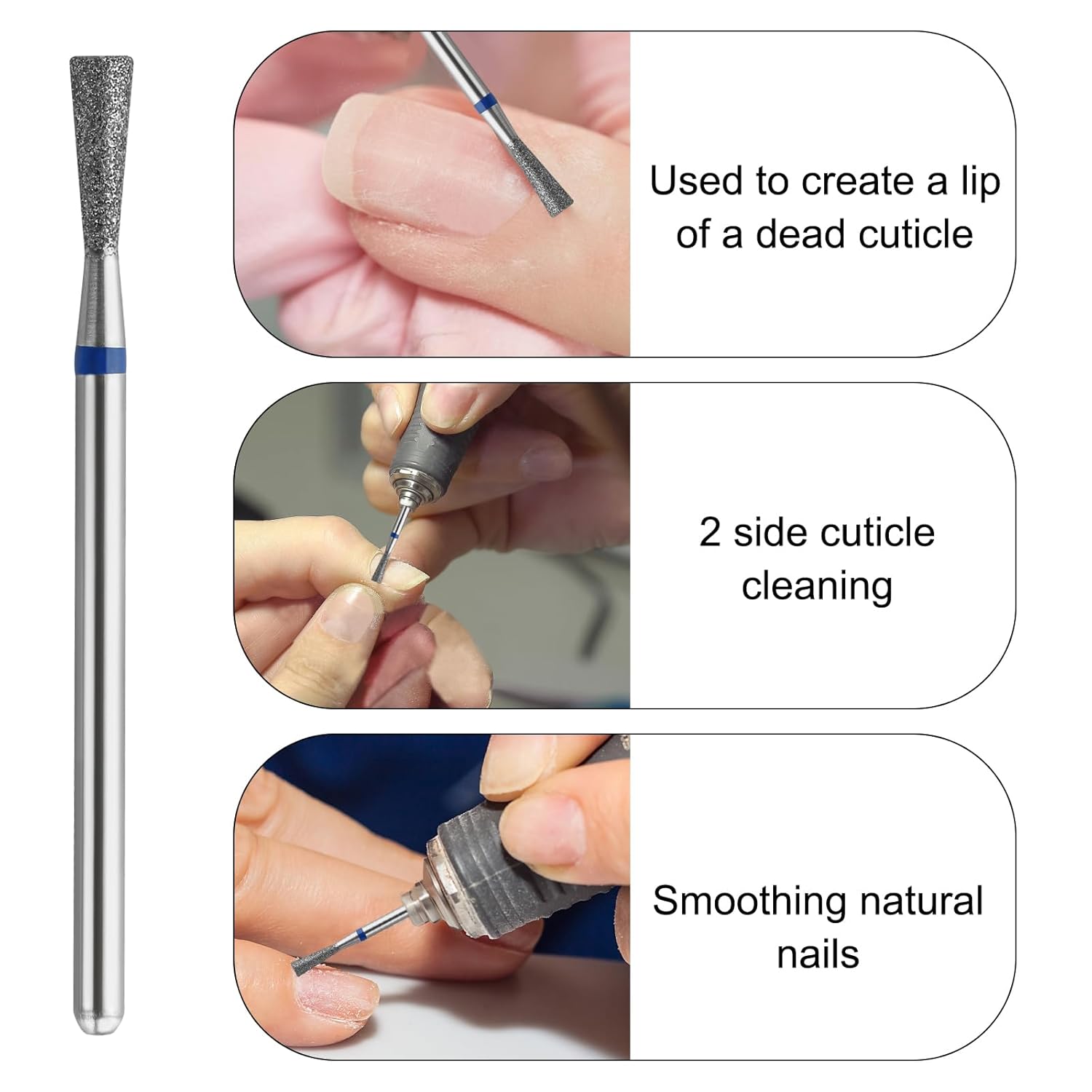 2 brocas de diamante para uñas de carburo cónico micro cutículas, brocas eléctricas rusas para limpiar debajo de las uñas, piel muerta y cutícula,