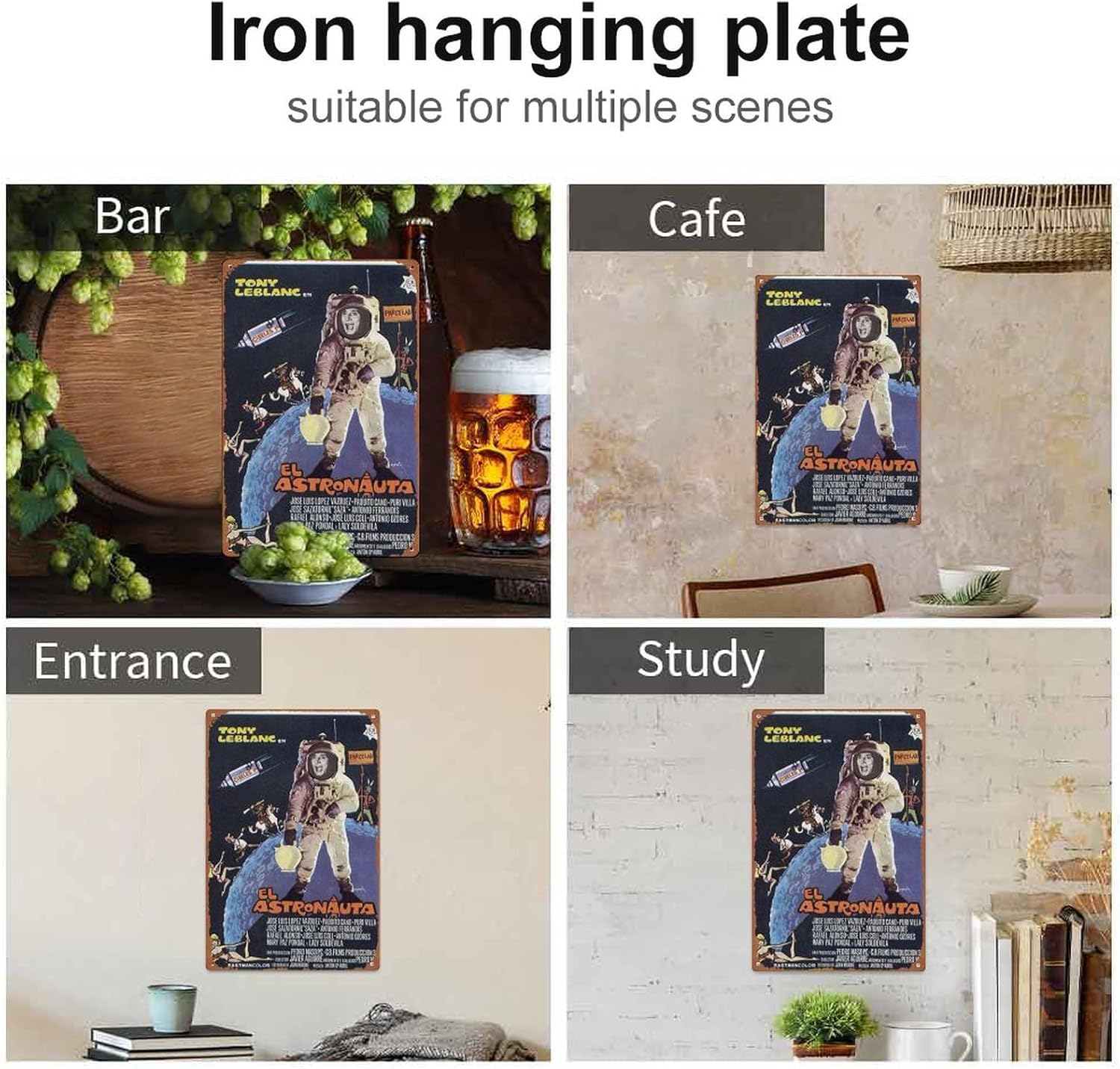 El astronauta Funny Metal Tin Sign Vintage Black Wall Art Decoration Living Room Bathroom Kitchen Poster Decor 8 * 12 Inches