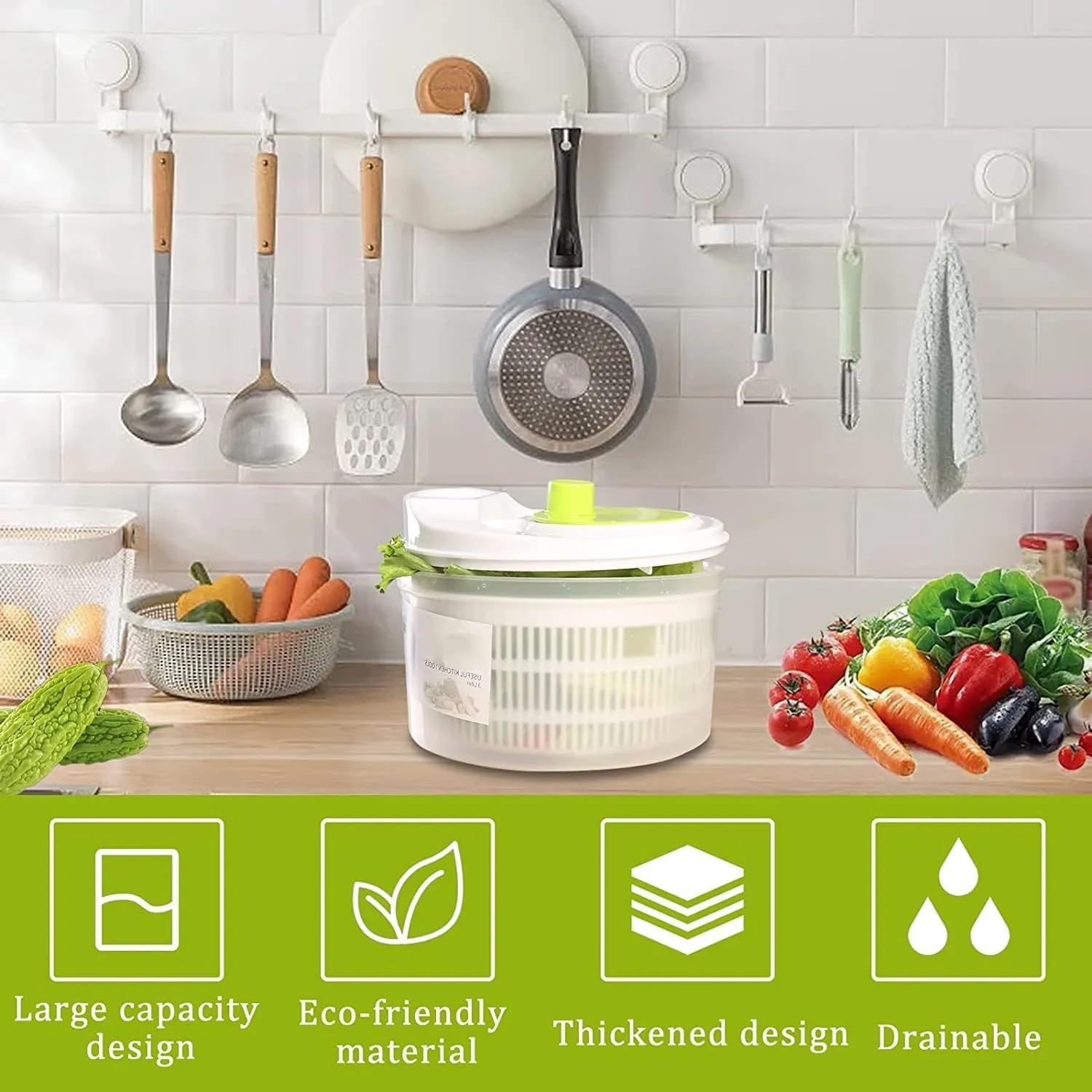 Escurridor de ensaladas, secadora de verduras fácil de usar Pro Pump Spinner con cuenco, colador y sistema de drenaje integrado para ensaladas