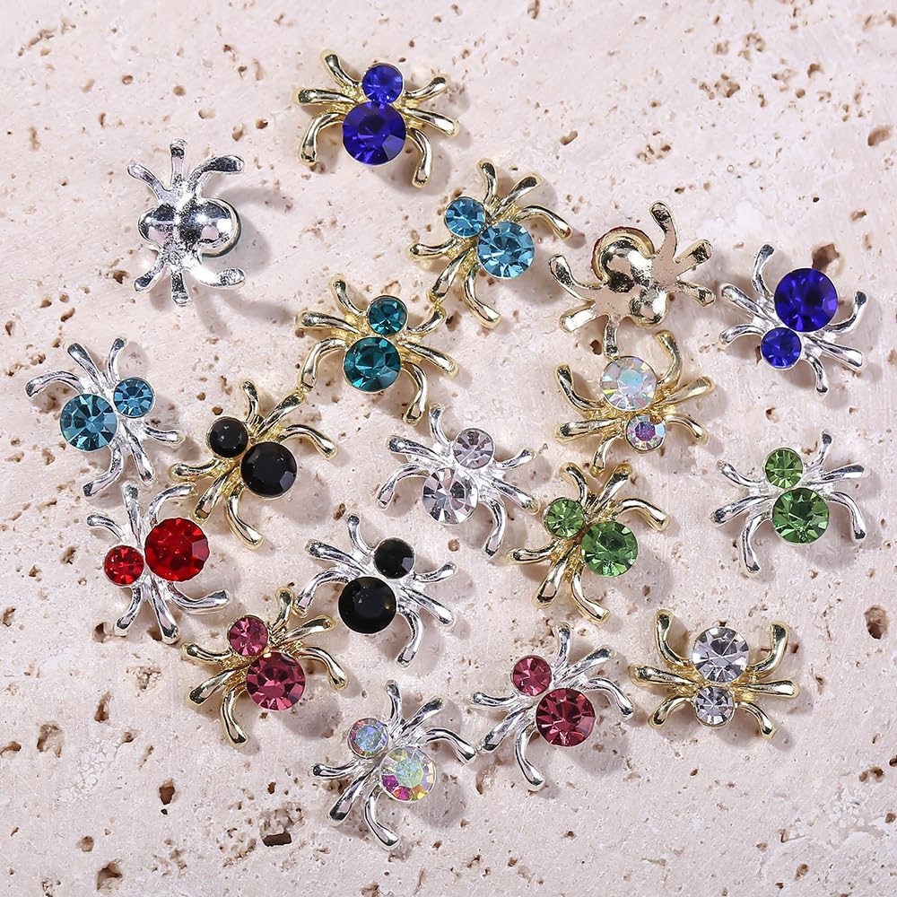 36 dijes de uñas de araña de cristal coloridos para uñas acrílicas, dijes de Halloween brillantes de KXAMELIE con gemas de diamantes de imitación,