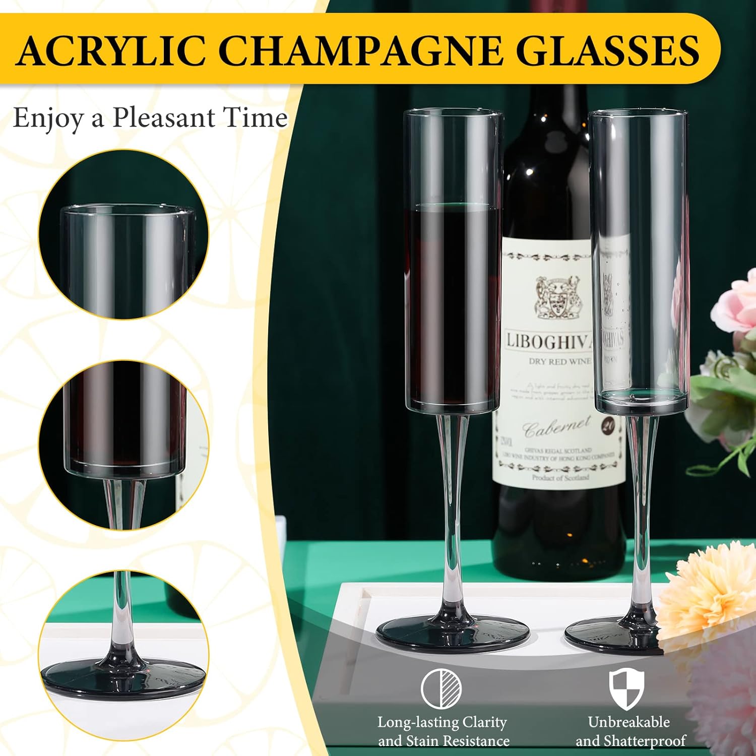 Lauwell Copas de champán de plástico acrílico para tostar vino, copas de cóctel desechables de cristal, vasos reutilizables para Navidad, fiestas,