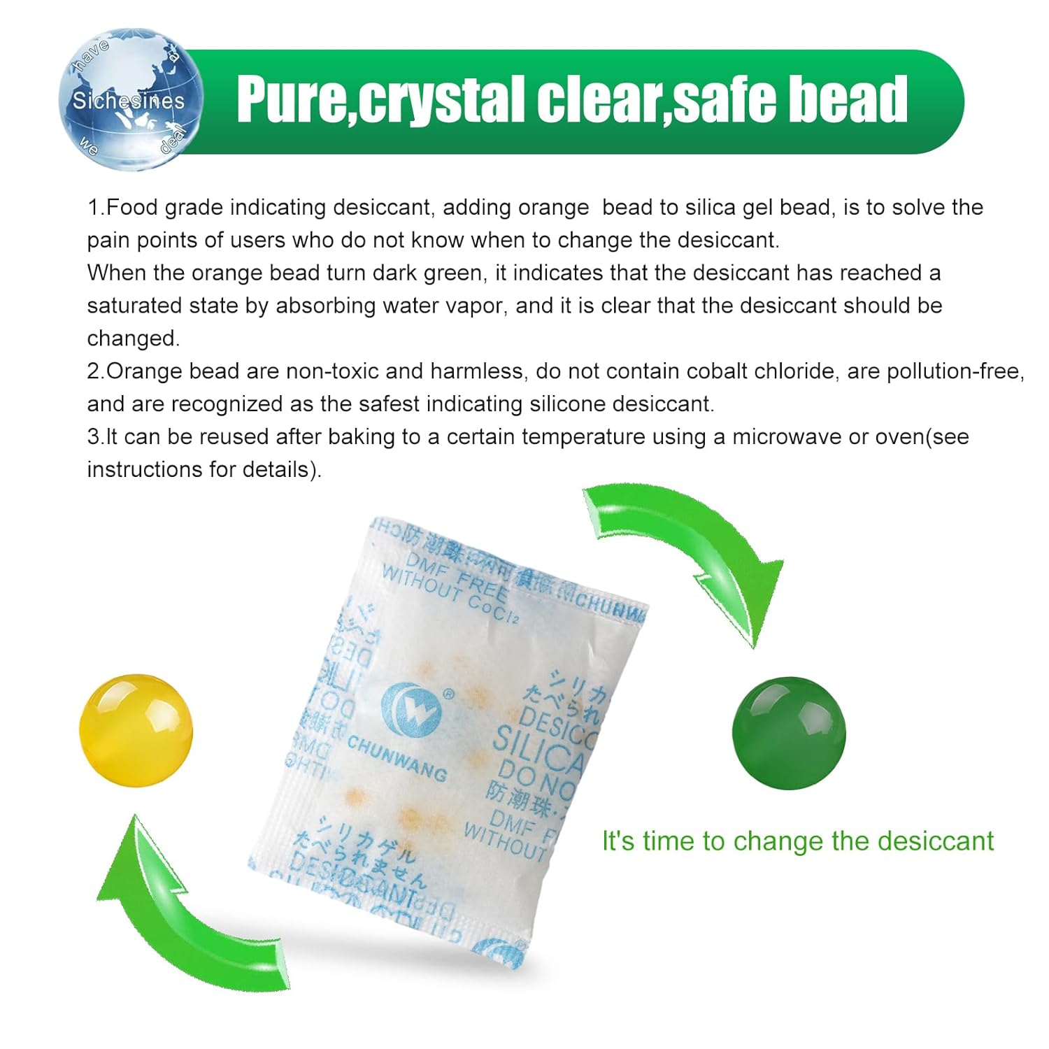 Paquetes de 0.18 oz 100 paquetes de gel de sílice de grado alimenticio para almacenamiento de grado alimenticio con cuentas indicadoras, absorbentes