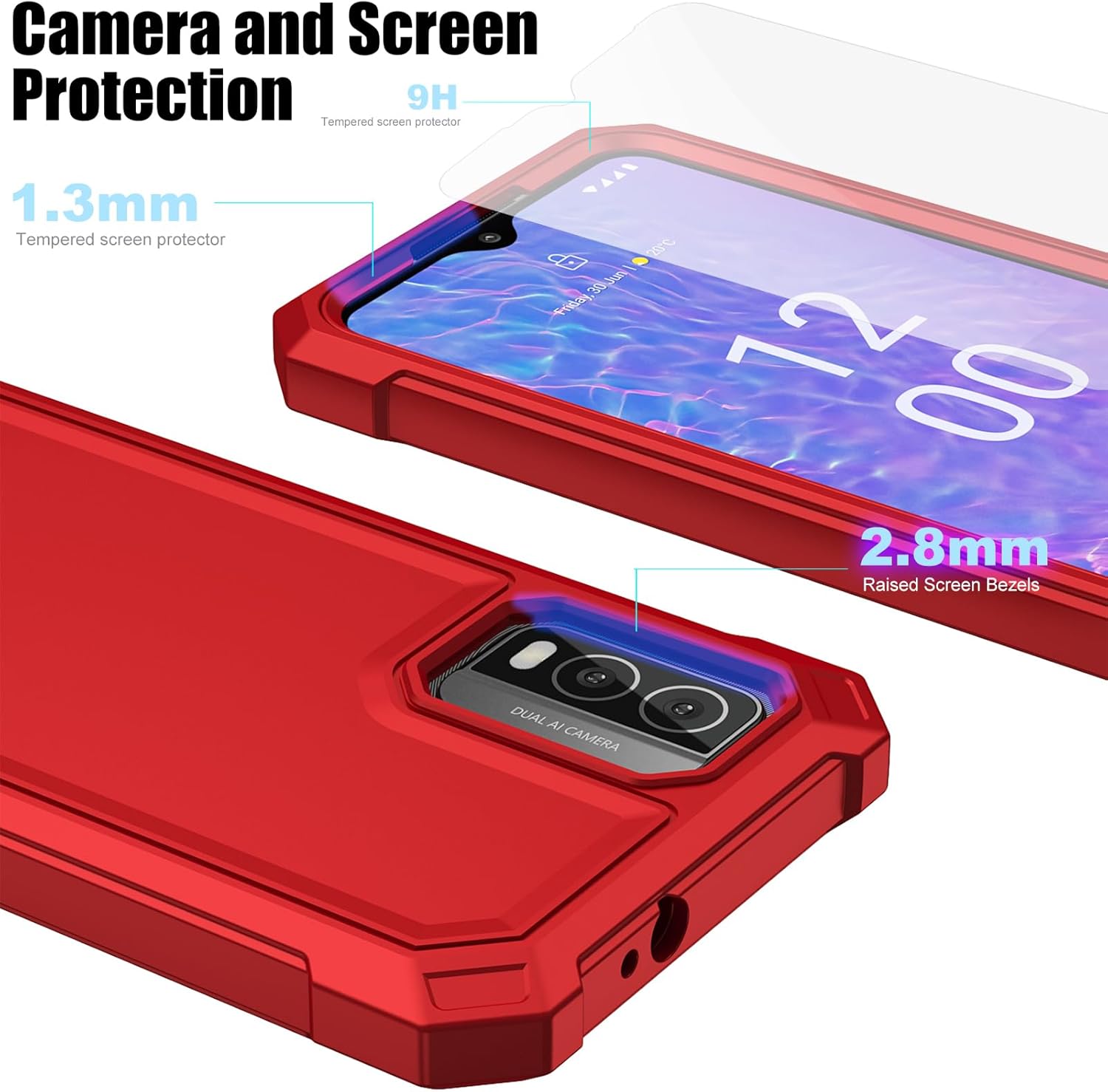 Ailiber Funda para Nokia C210 5G, Nokia C210 con protector de pantalla de vidrio templado, protección de estructura de doble capa, protección de