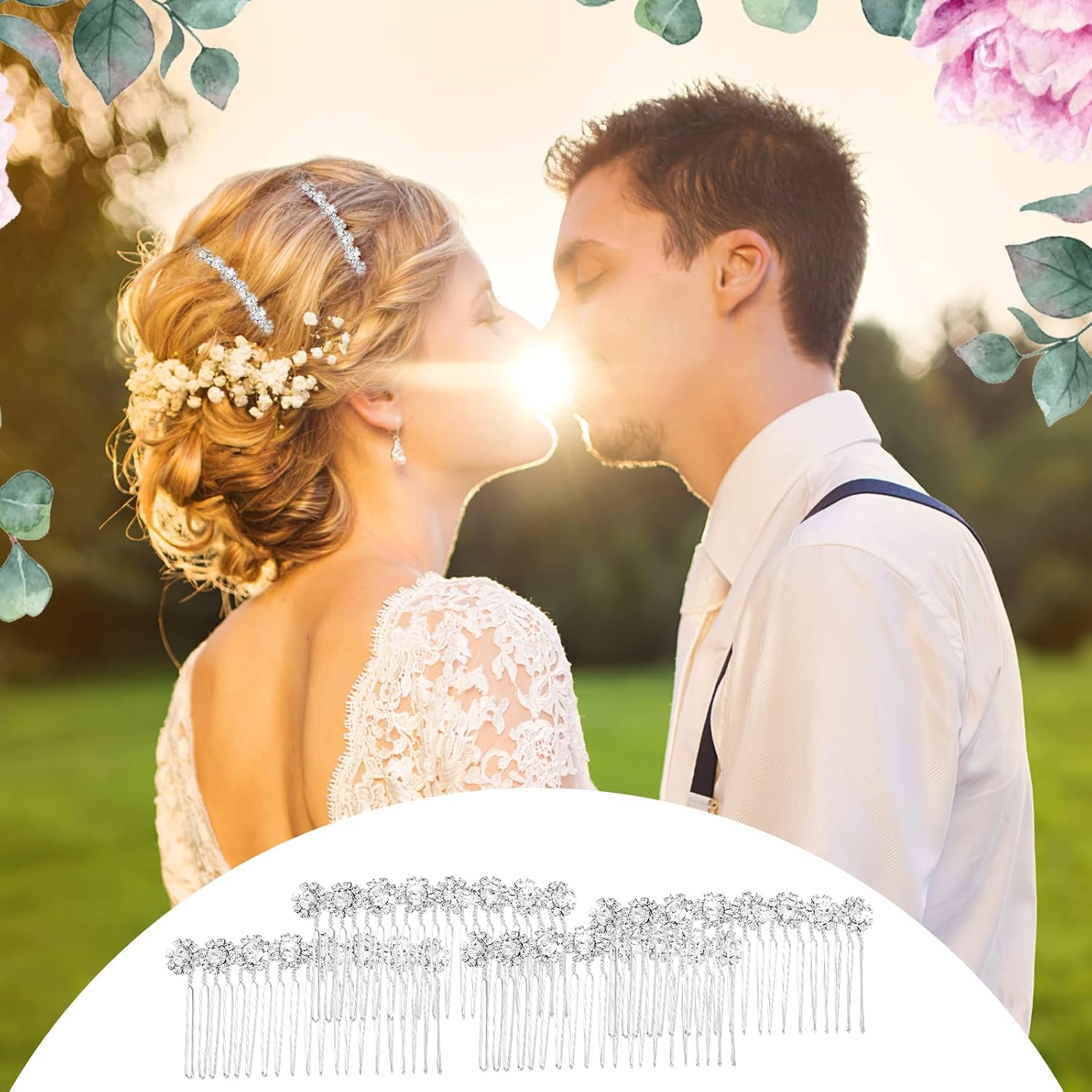 4 peines para el cabello con diamantes de imitación, piezas de pelo de boda, peine de pelo de novia, peine lateral, pinzas para el cabello,