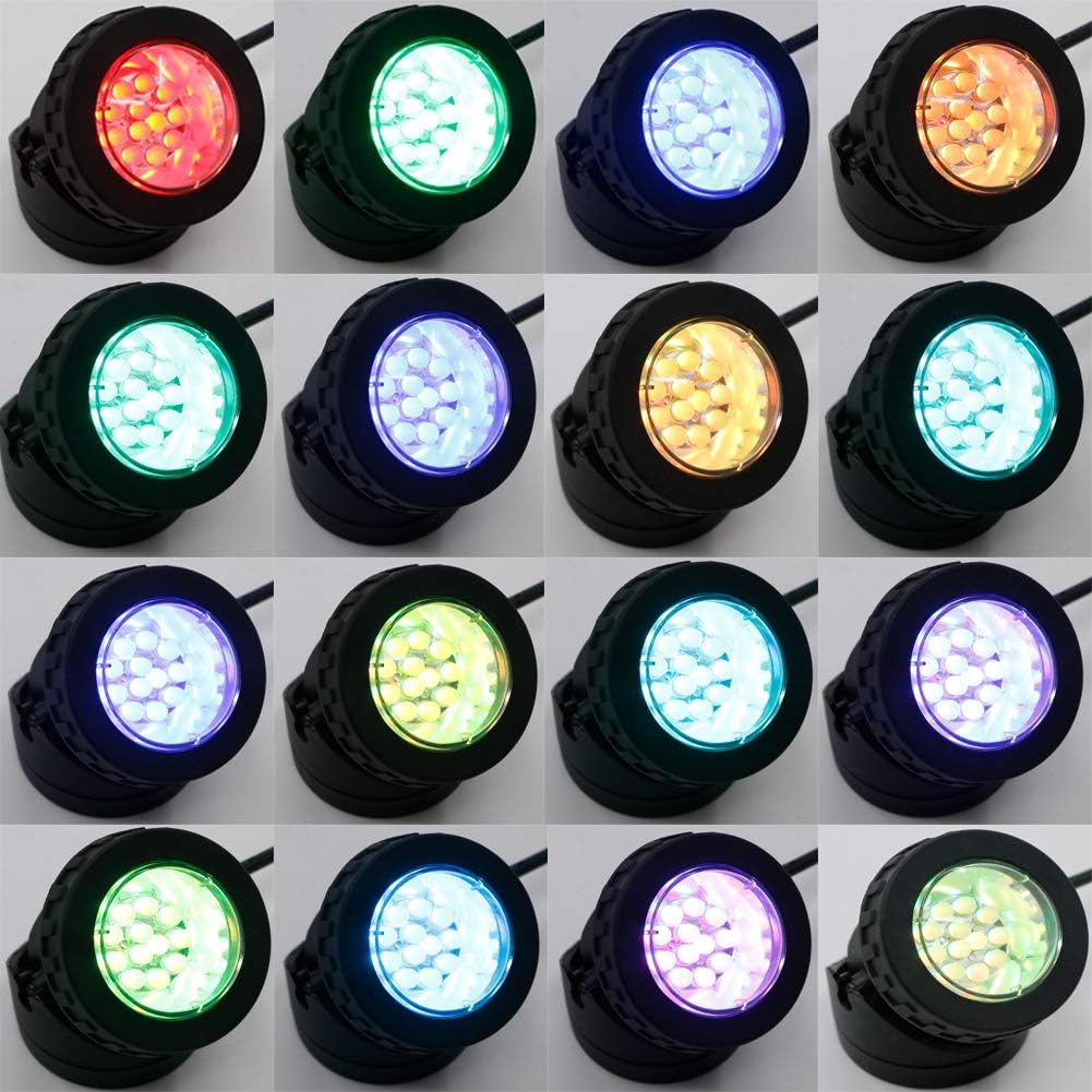 Luces LED bajo el agua, IP68 impermeables sumergibles con control remoto, 16 focos de paisaje al aire libre que cambian de color para peces,