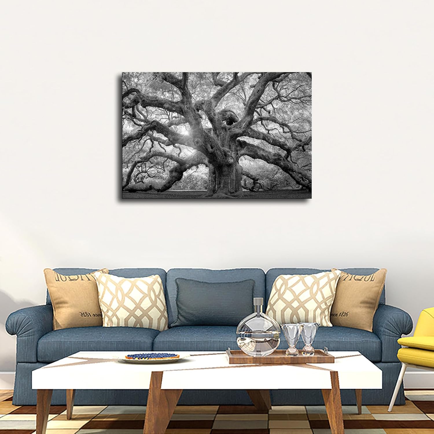 DesPol Póster en lienzo con diseño de árbol de roble de ángel, de Charleston, Carolina del Sur, color blanco y negro, arte de pared para sala de