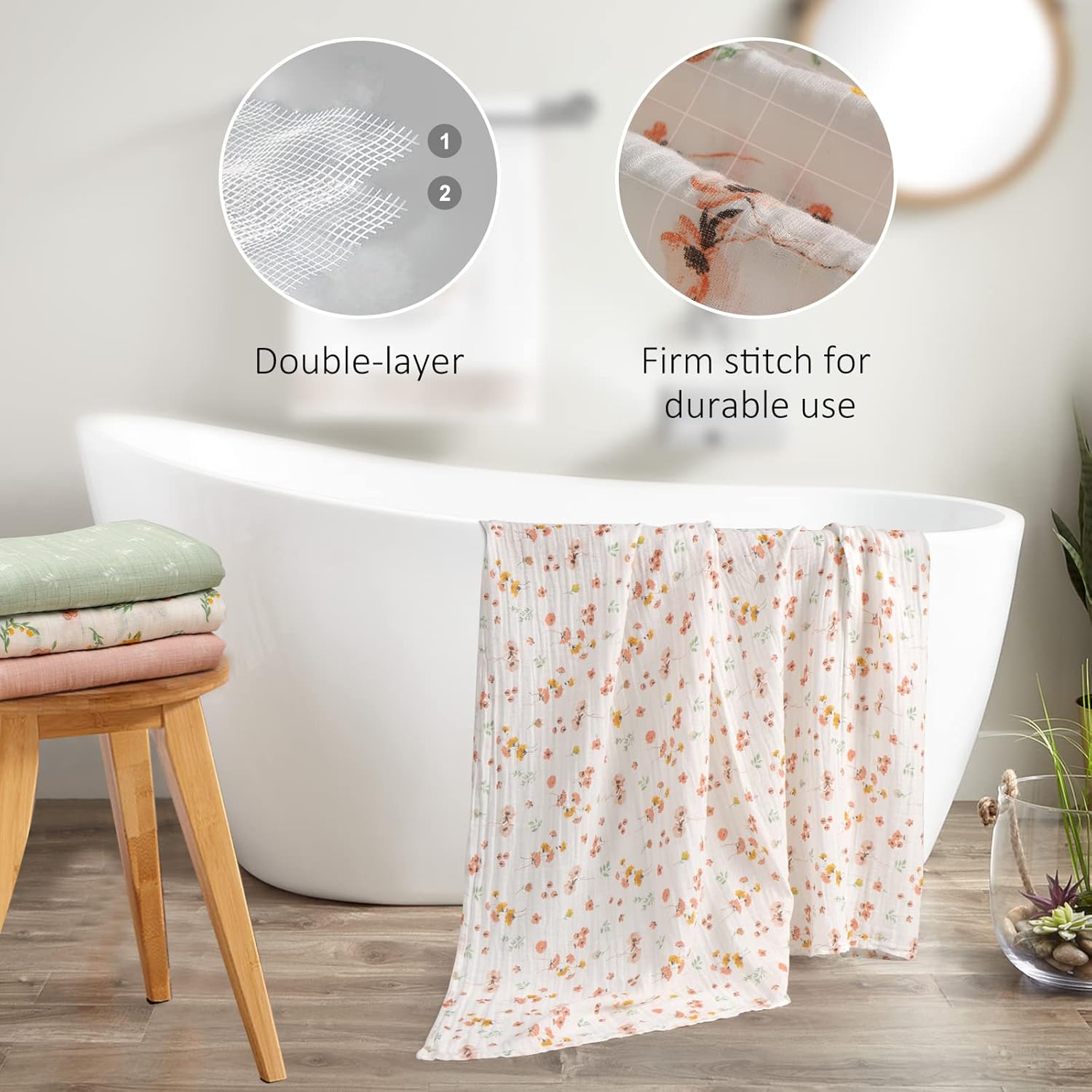 Viviland Mantas de muselina para bebé, para niños y niñas recién nacidos, mantas de recepción de género neutro para bebés, patrón floral, 47 x 47