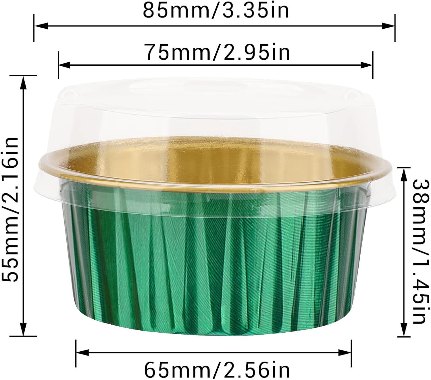 EUSOAR Ramekins desechables de papel de aluminio, 50 paquetes de tazas para hornear de 5 onzas con tapas, mini forros para magdalenas, moldes para
