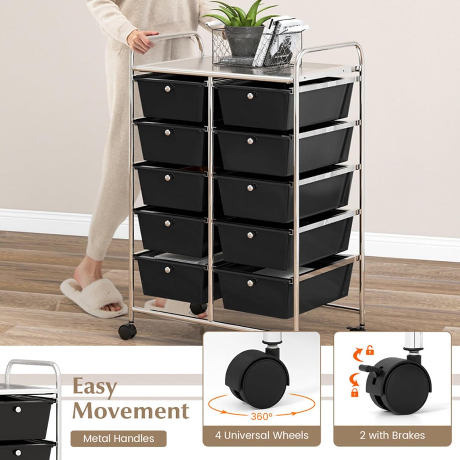 Recollections – Carrito organizador con ruedas de 10 cajones, carrito universal con ruedas y organizador con cajones para almacenamiento multiusos