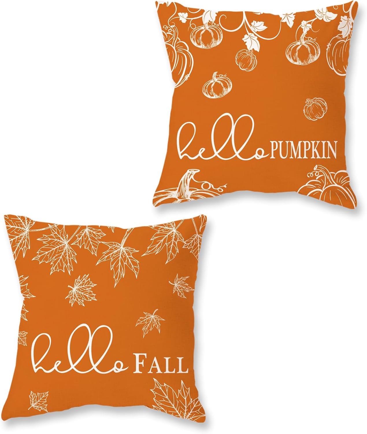 ONWAY Juego de 2 fundas de almohada otoñales de 18 x 18 pulgadas, diseño de calabaza, hojas de arce y calabaza, decoración para exteriores, patio,