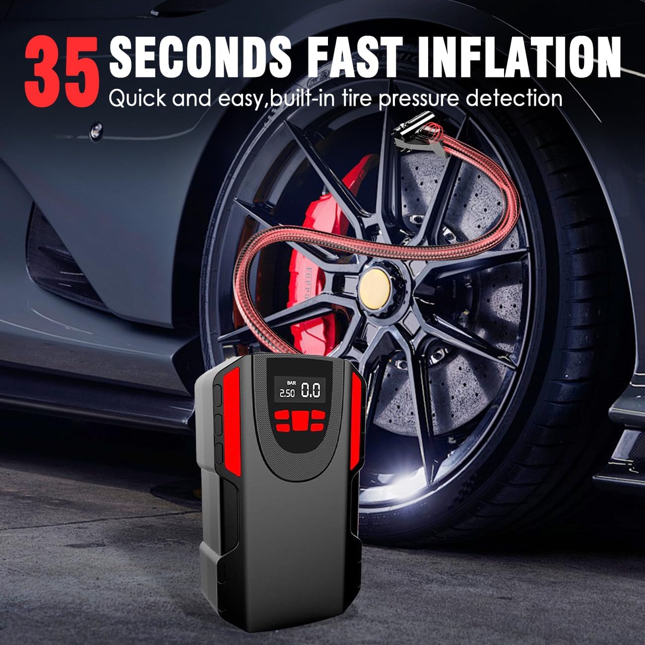 Inflador de neumáticos, bomba de compresor de aire portátil de 120 W para neumáticos de automóvil con detección de presión de neumáticos