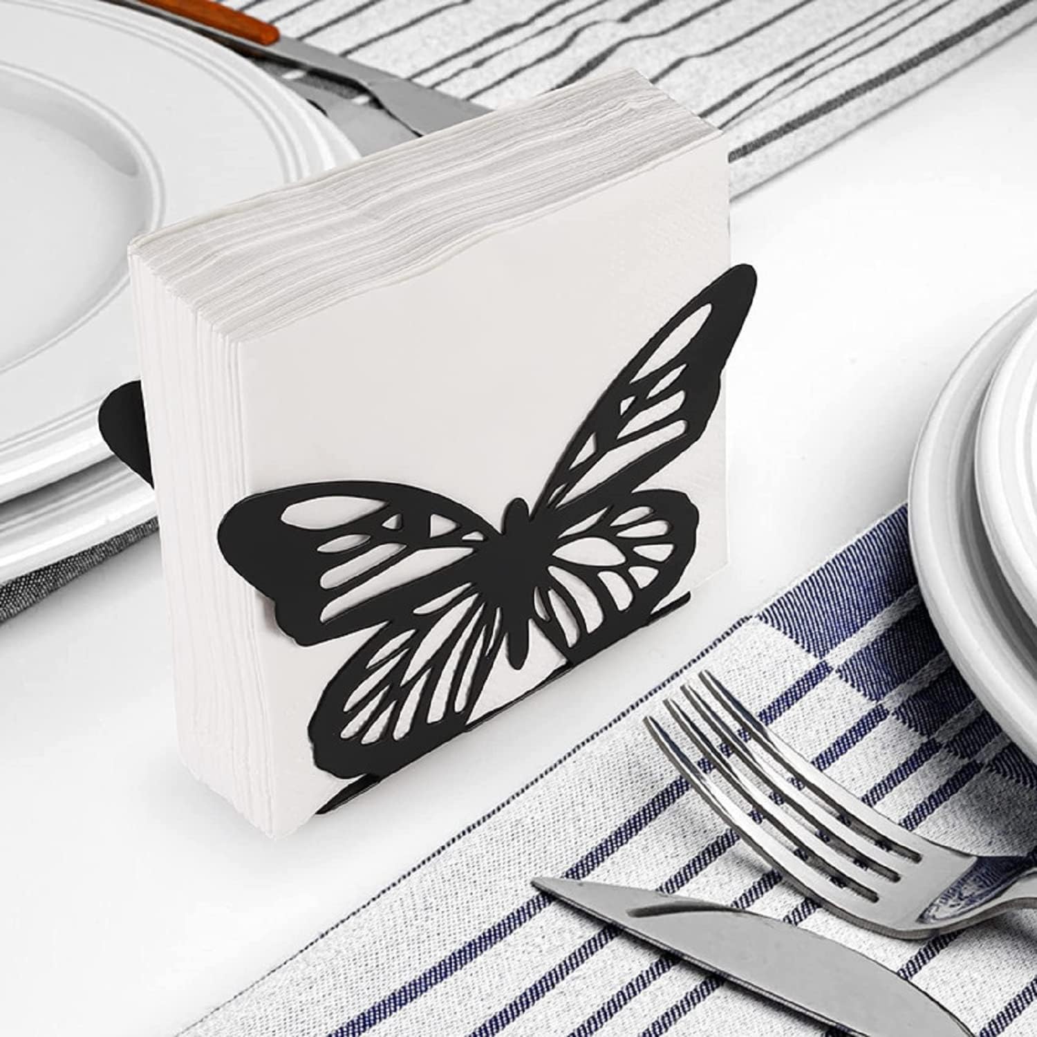 MIAO JIN Servilletero de mariposa para cocina, servilletero, bar, cafetería, restaurante, servilleta de acero inoxidable negro para servilletas de