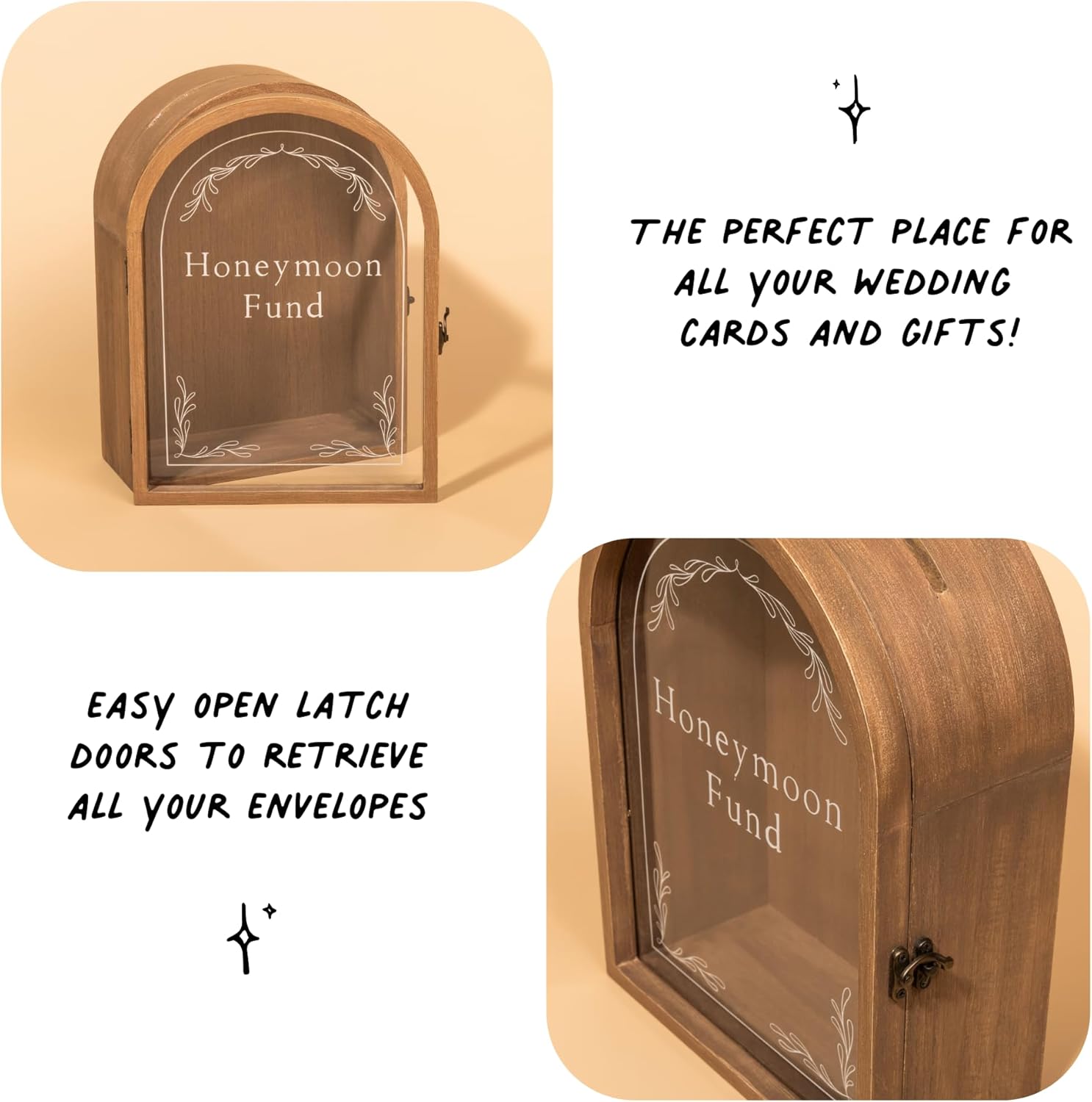 Caja rústica con forma de puerta de luna de miel con puerta, para tarjetas y regalos en bodas, eventos de bebés y novias, y fiestas