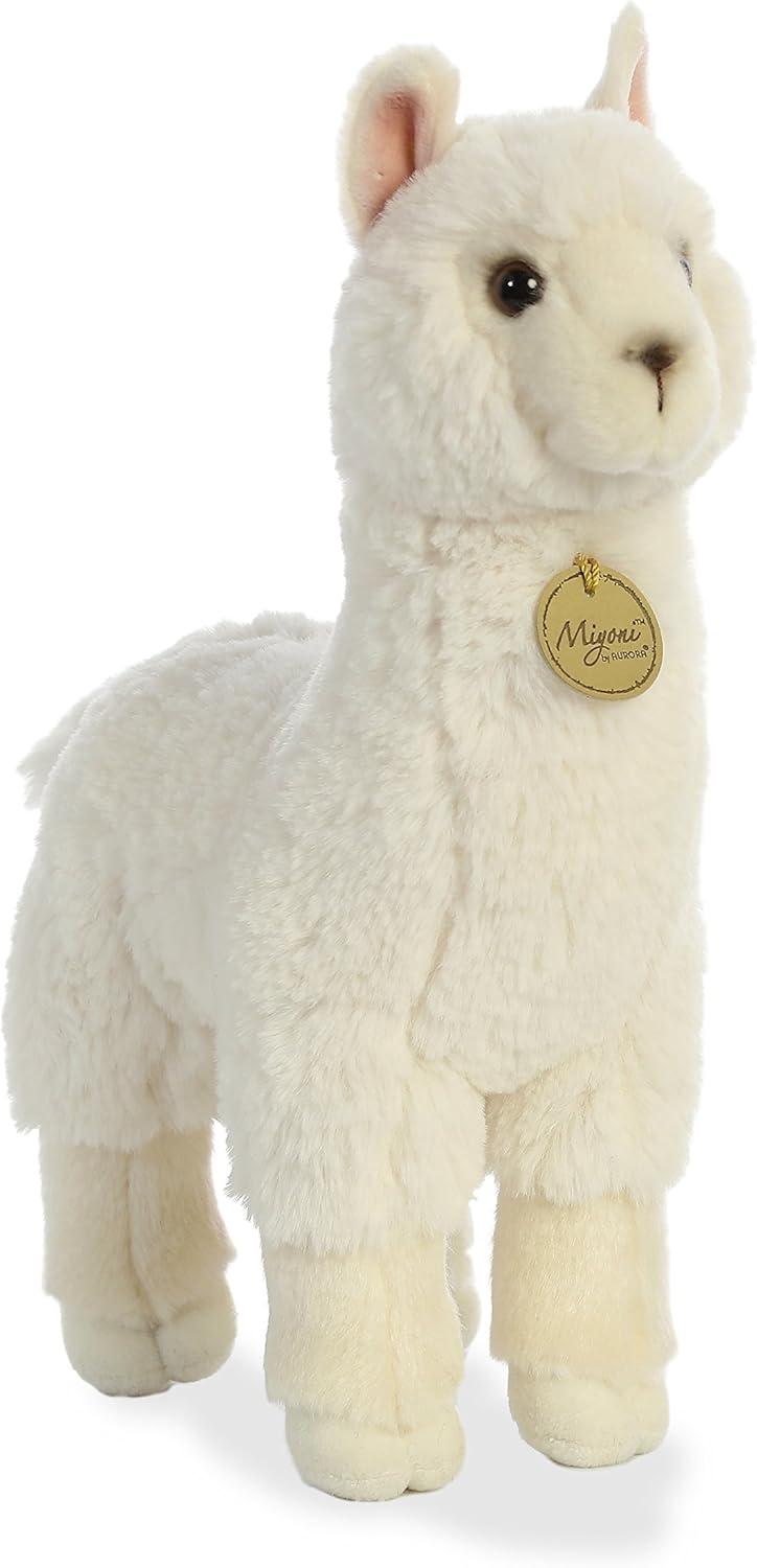 Aurora Adorable alpaca de peluche Miyoni, detalle realista, compañía entrañable, blanco, 11 pulgadas